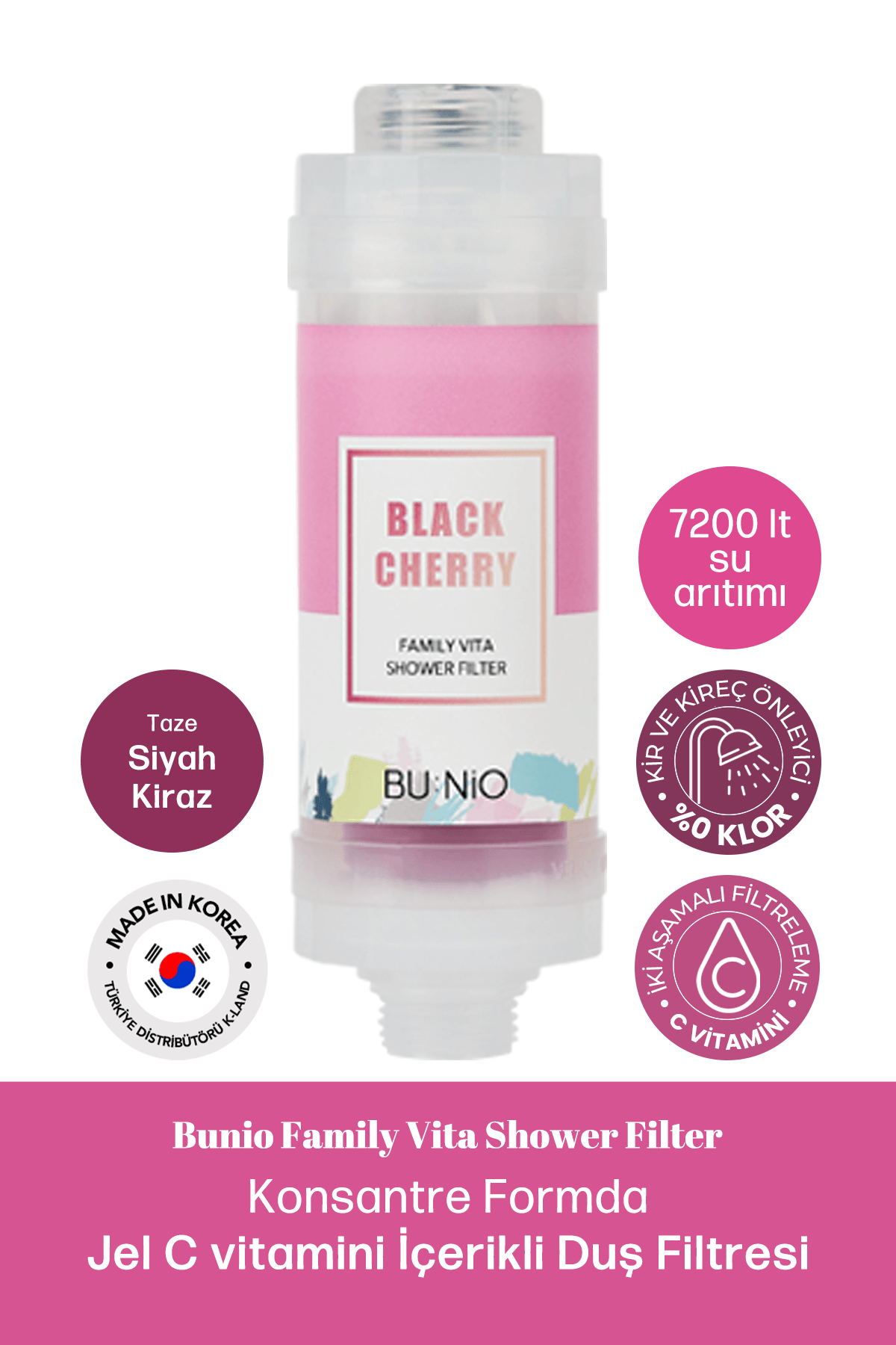 C Vitaminli Su Arıtıcı Duş Filtresi Atopik Ciltler Bunio Shower Filter Black Cherry