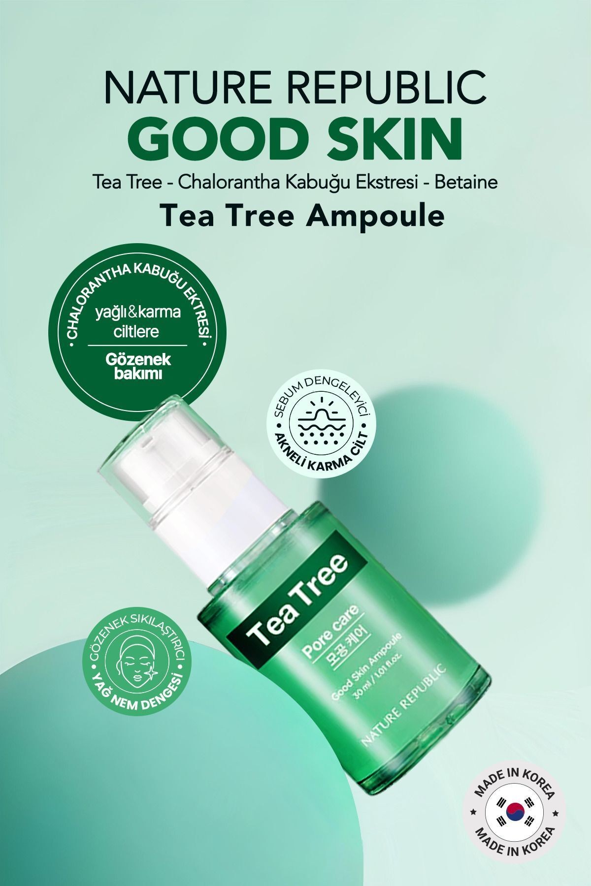 Akneli ve Gözenekli Ciltler İçin Serum Nature Republic Good Skin Tea Tree Ampoule