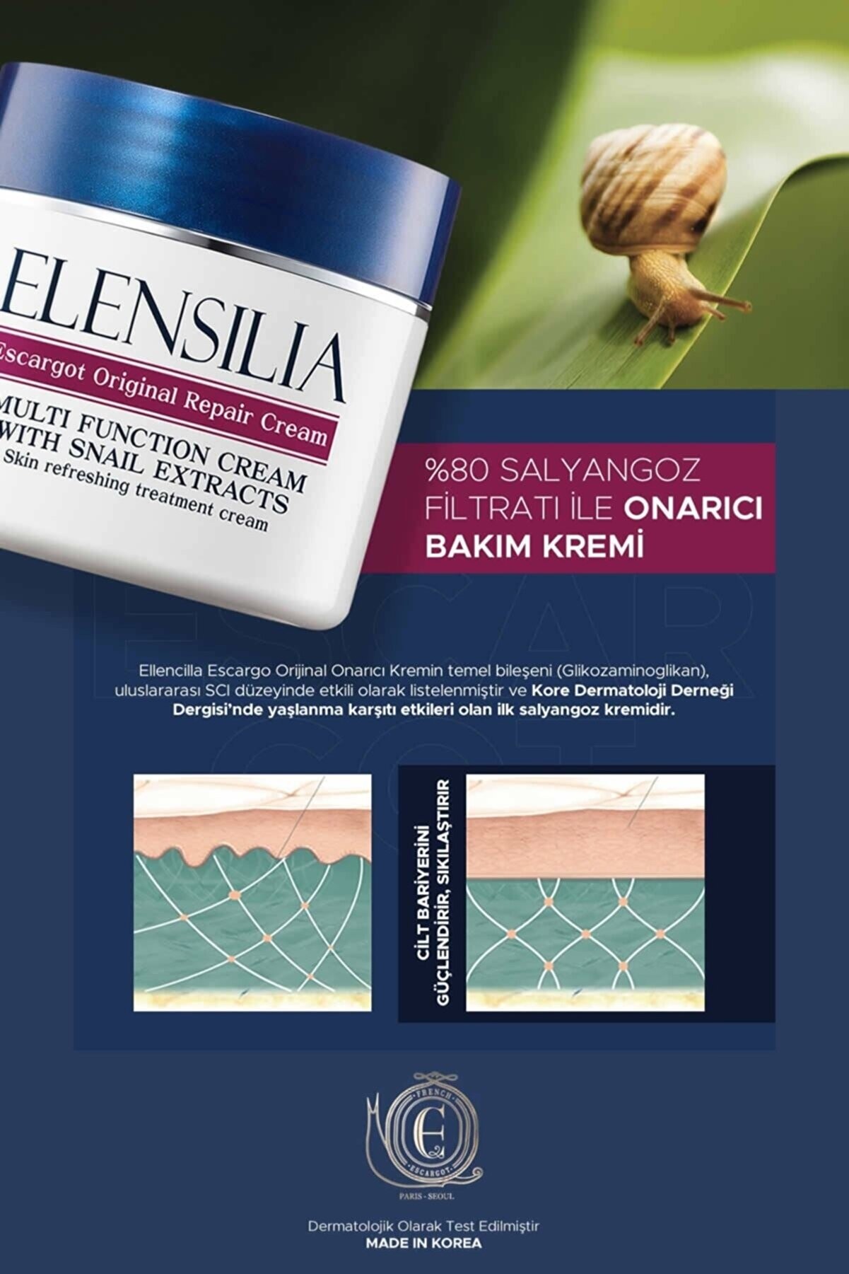 Elensilia Onarıcı %80 Salyangoz Filtratı Özlü Nemlendirici Krem Escargot Original Repair Cream