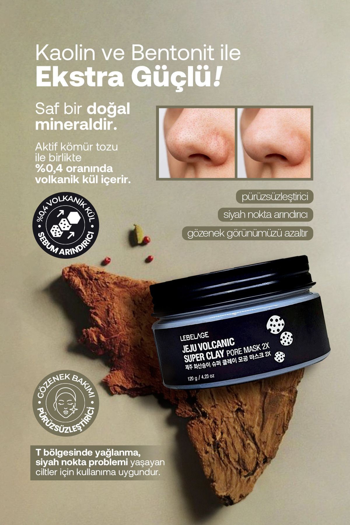 Volkanik Kil Maskesi Gözenek ve Siyah Nokta Lebelage Jeju Volcanic Super Clay Pore Mask 100ml