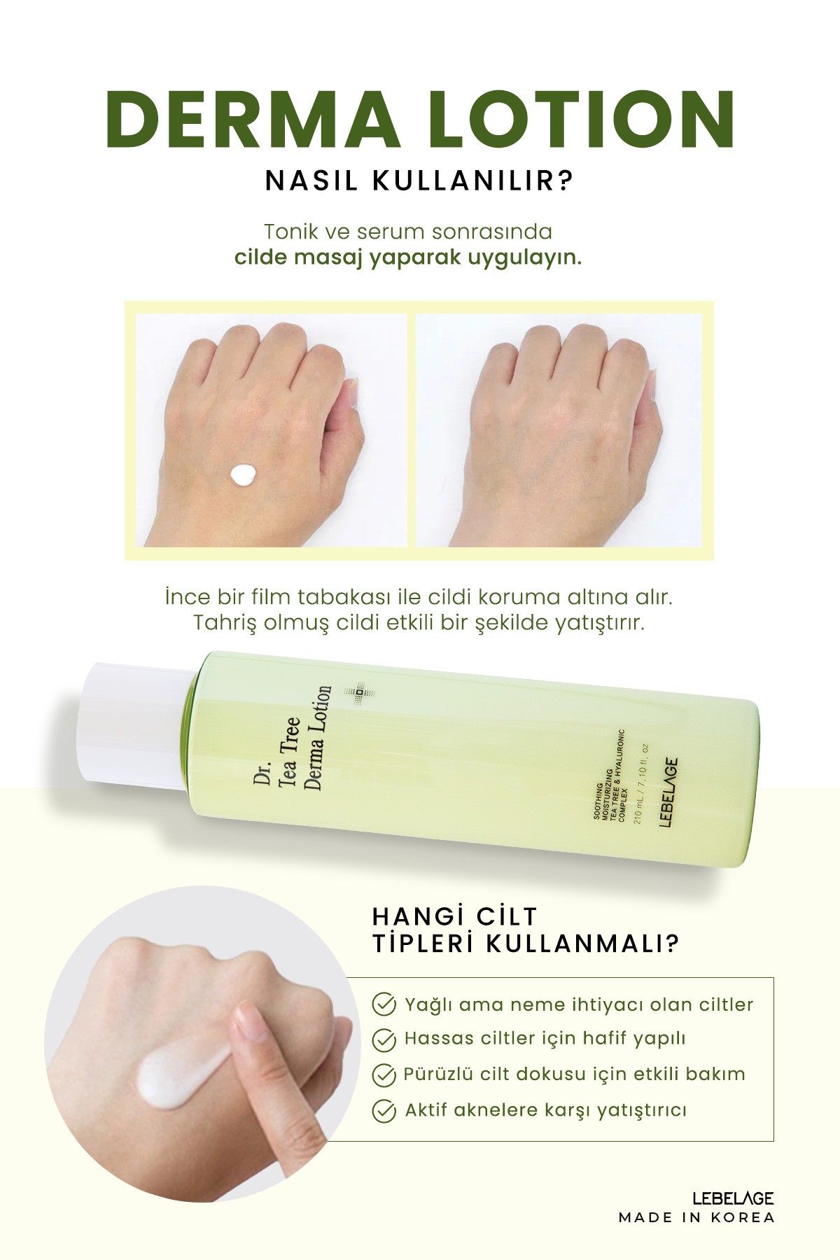Çay Ağacı ile Akne Karşıtı Yüz Bakım Losyonu Lebelage Dr Tea Tree Derma Skin Lotion 210 ml