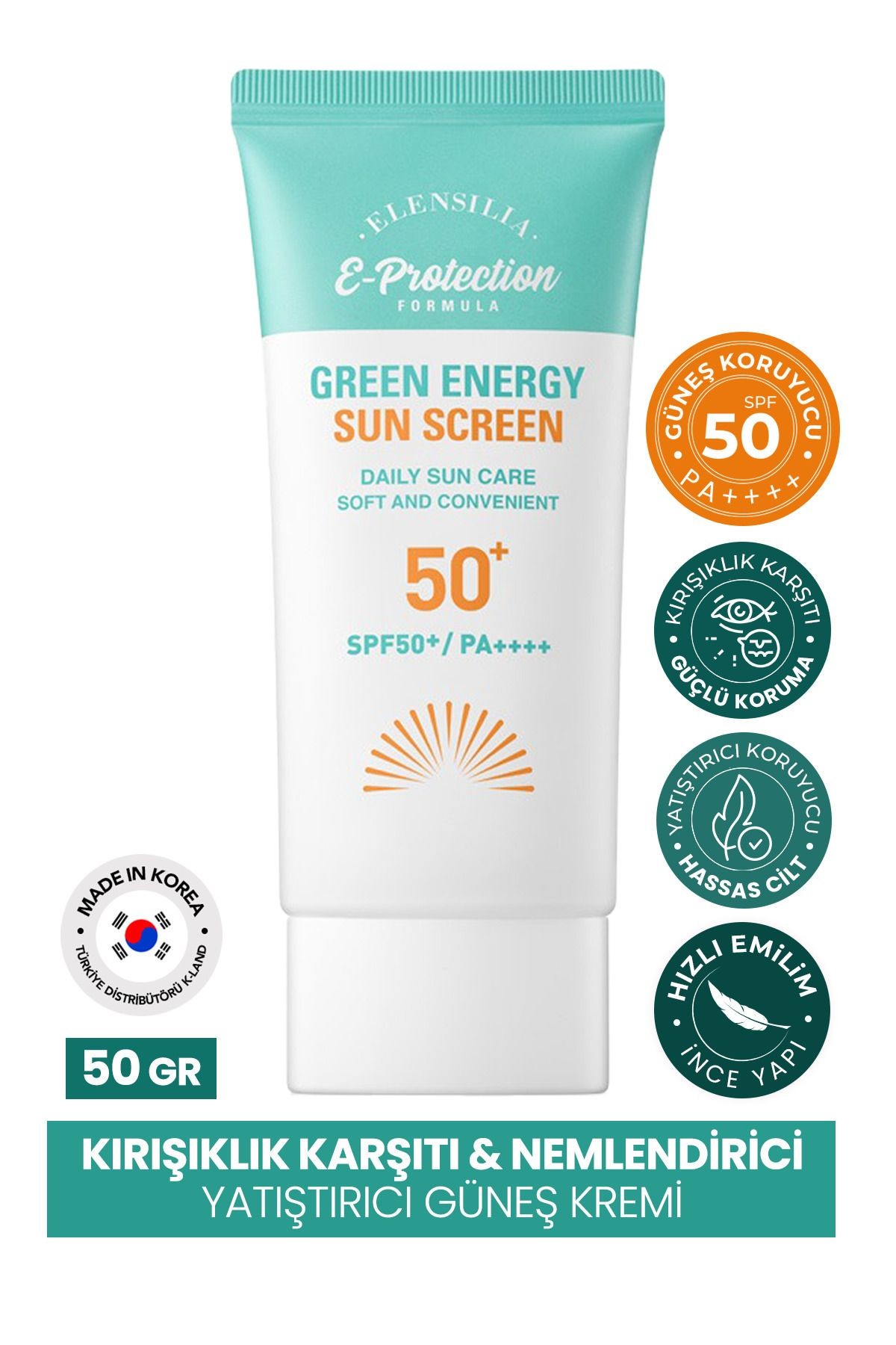 Hassas Ciltlere Özel Yatıştırıcı SPF50+PA++++ Kore Güneş Kremi Elensilia Green Energy Sun Screen