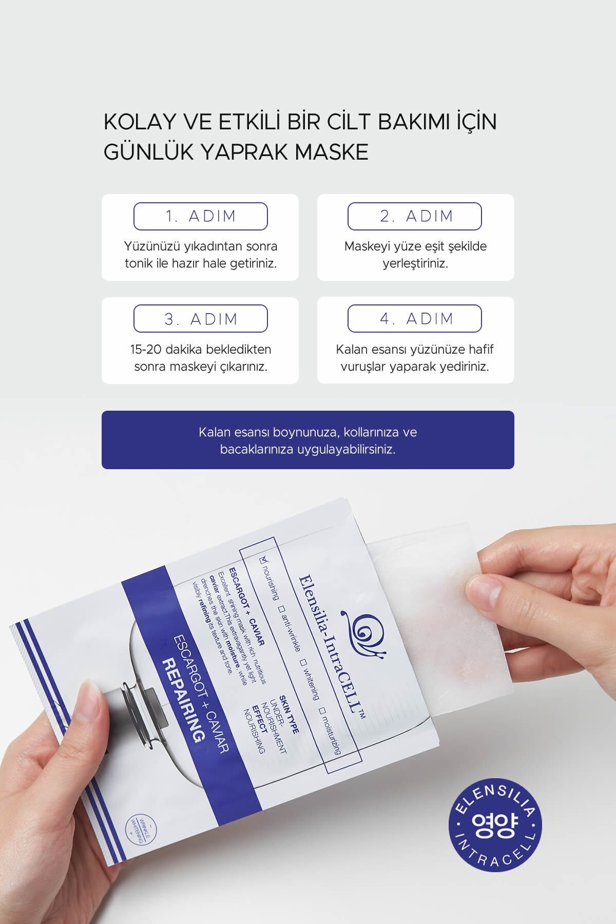 Escargot  Havyar Onarıcı Nemlendirici Yaprak Maske Intracell Caviar Repairing Mask