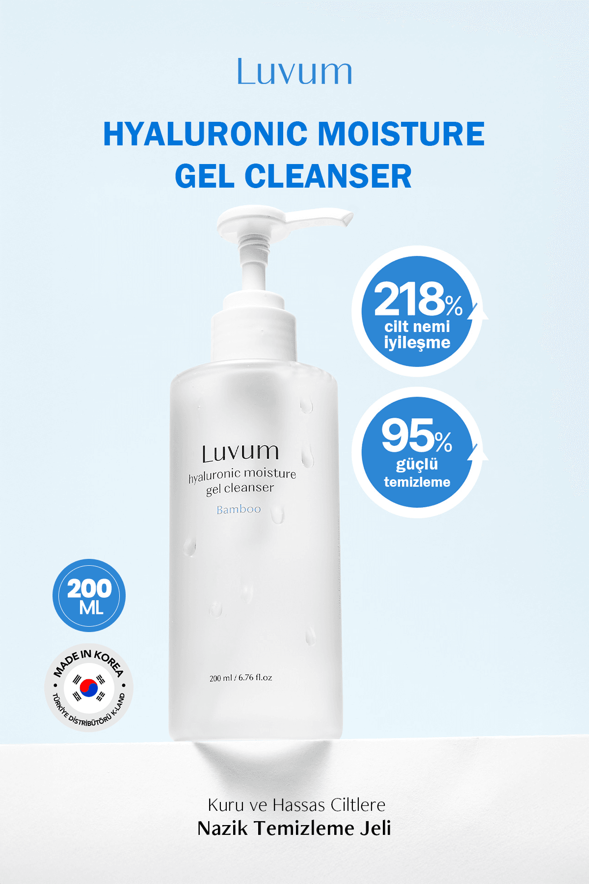 Kuru ve Hassas Ciltler İçin Nazik Temizleme Jeli Luvum Hyaluronic Moisture Cleanser 200 ml