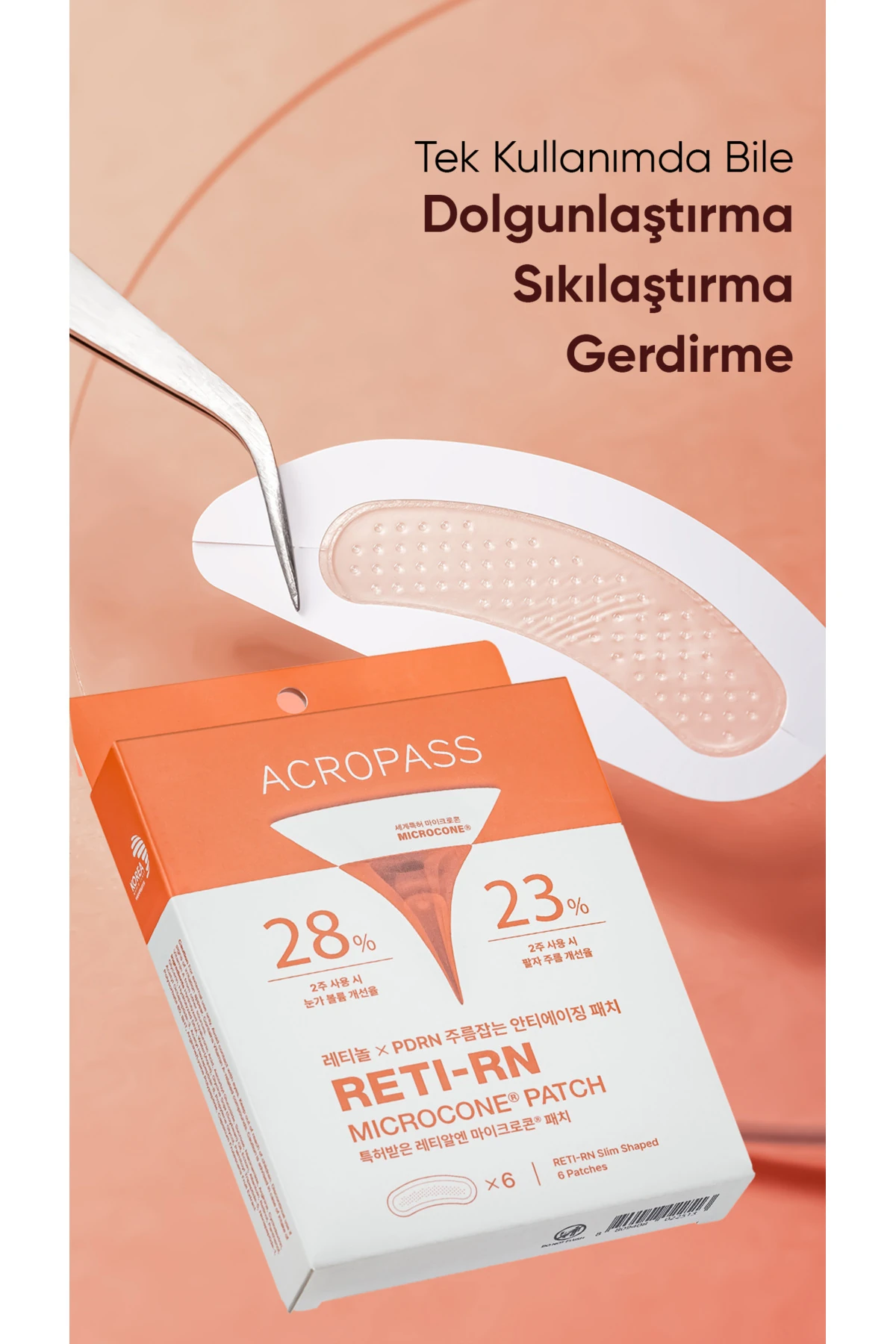 Retinol ve PDRN Mikro İğneli Göz Altı ve Nazolabial Çizgi Reti-rn Microcone Patch Slim 6lı