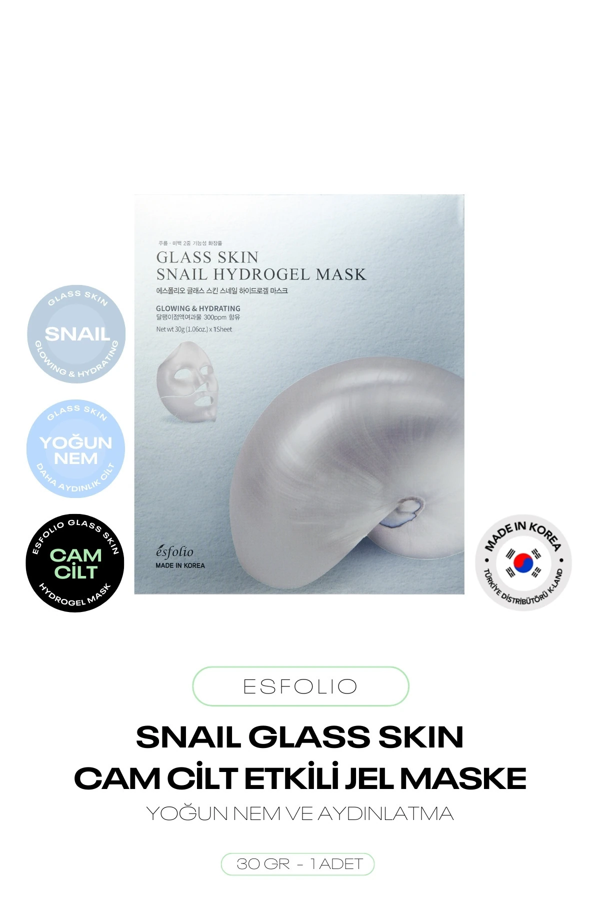 Salyangoz Özü İçeren Cam Cilt Hidrojel Maske Glass Skin Snail Hydrogel