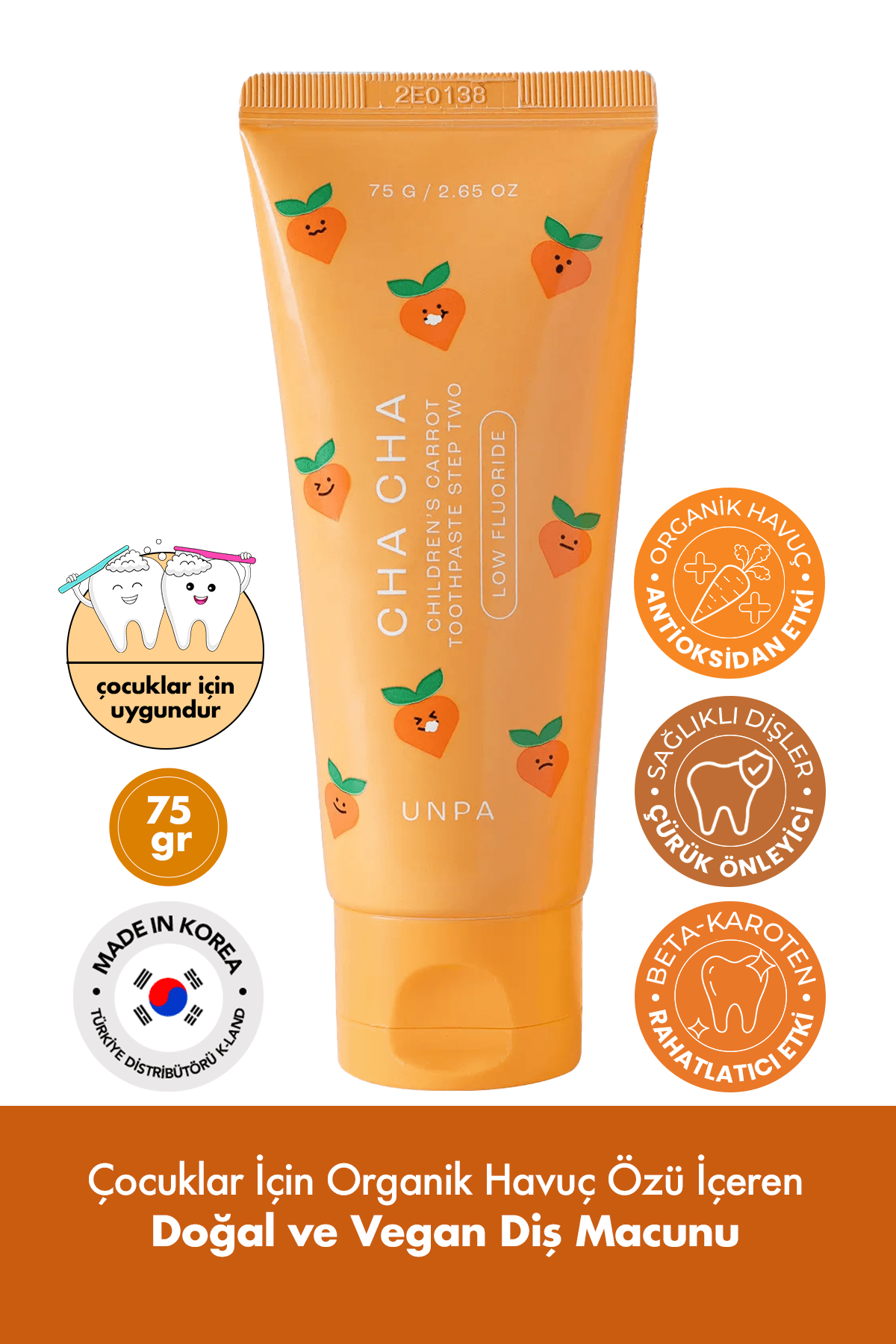 Çocuklar İçin Doğal ve Vegan Kore Diş Macunu UNPA Cha Cha Children Toothpaste