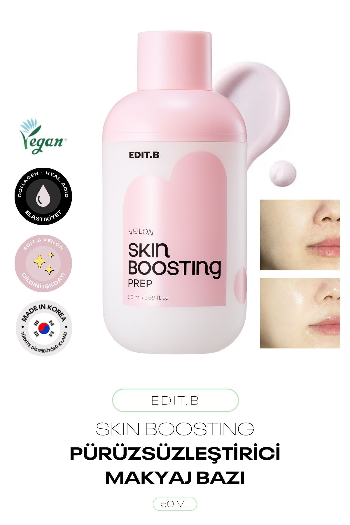 Pürüzsüzleştirici Makyaj Bazı ve Cilt Güzelleştirici Edit.b Skin Boosting Prep 50 ml
