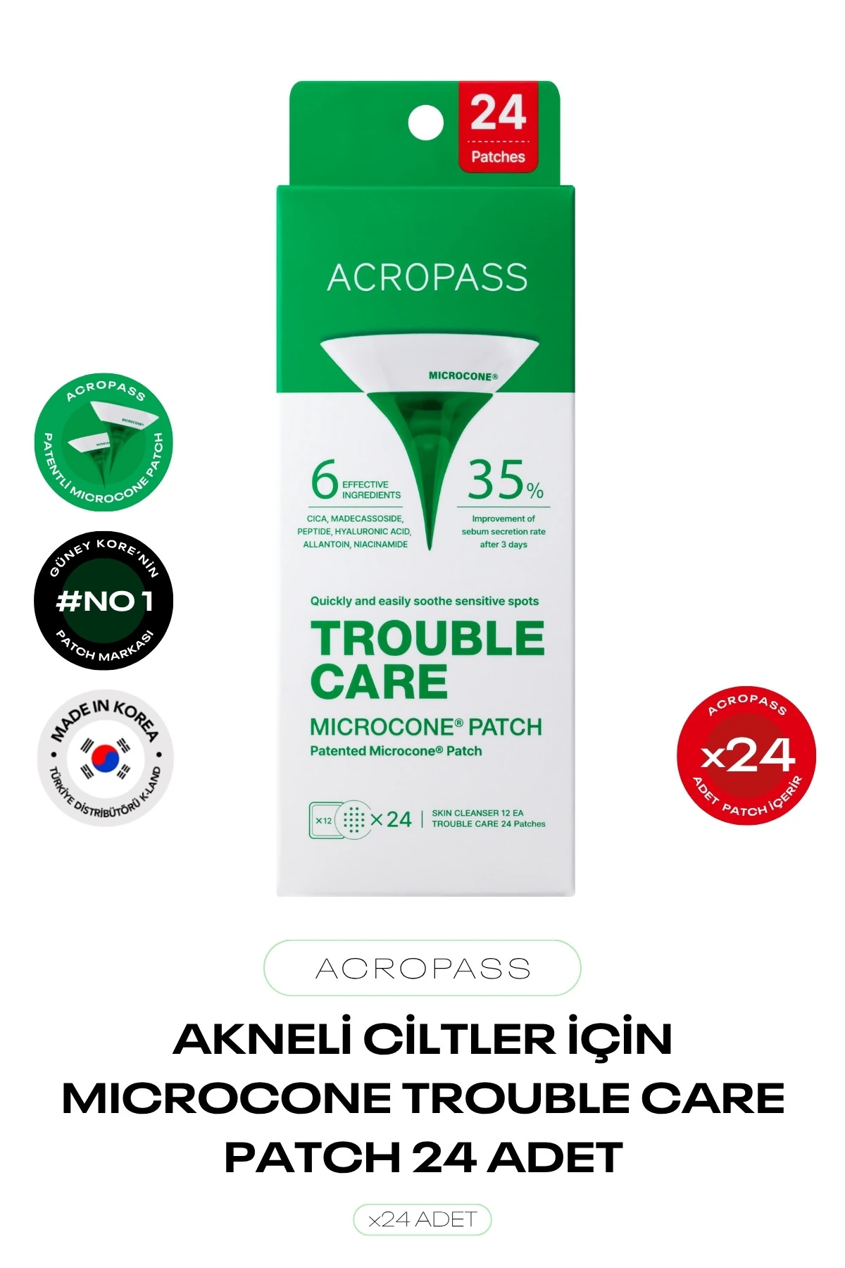 Yağ Bezesi ve Akneler için Mikro İğneli Bant Trouble Care Microcone Patch 24lü