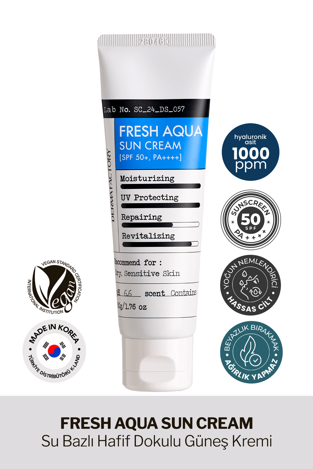 Su Bazlı Nemlendirici Güneş Kremi Derma Factory Fresh Aqua Sun Cream SPF 50+ PA++++