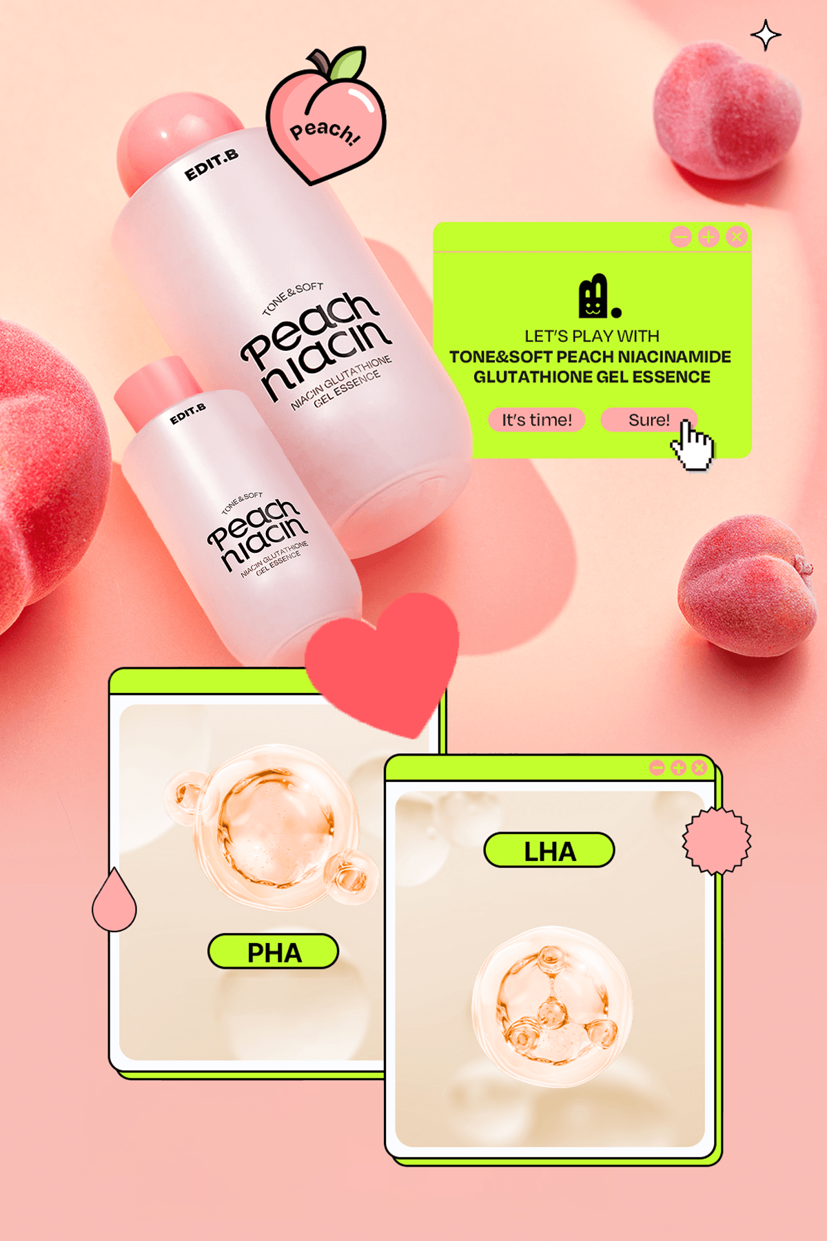 Niasinamid ve Glutatyon İçeren Aydınlatıcı Jel Esans Edit.b Peach Niacin Glutathione Gel