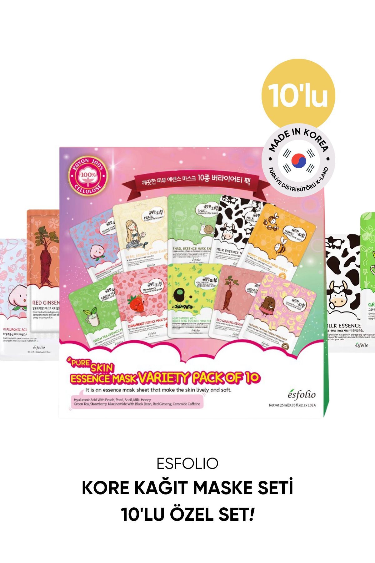 10 lu Kore Maske Seti Kutu İçinde Esfolio Pure Skin Korean Mask Variety Pack