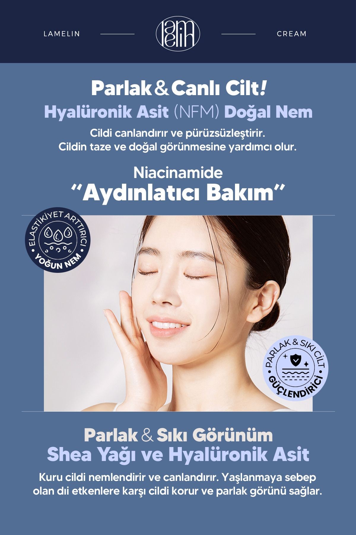 Hyaluronic Acid İçeren Nemlendirici Yüz Bakım Kremi Lamelin Hyaluronic Pure Cream 50 ml