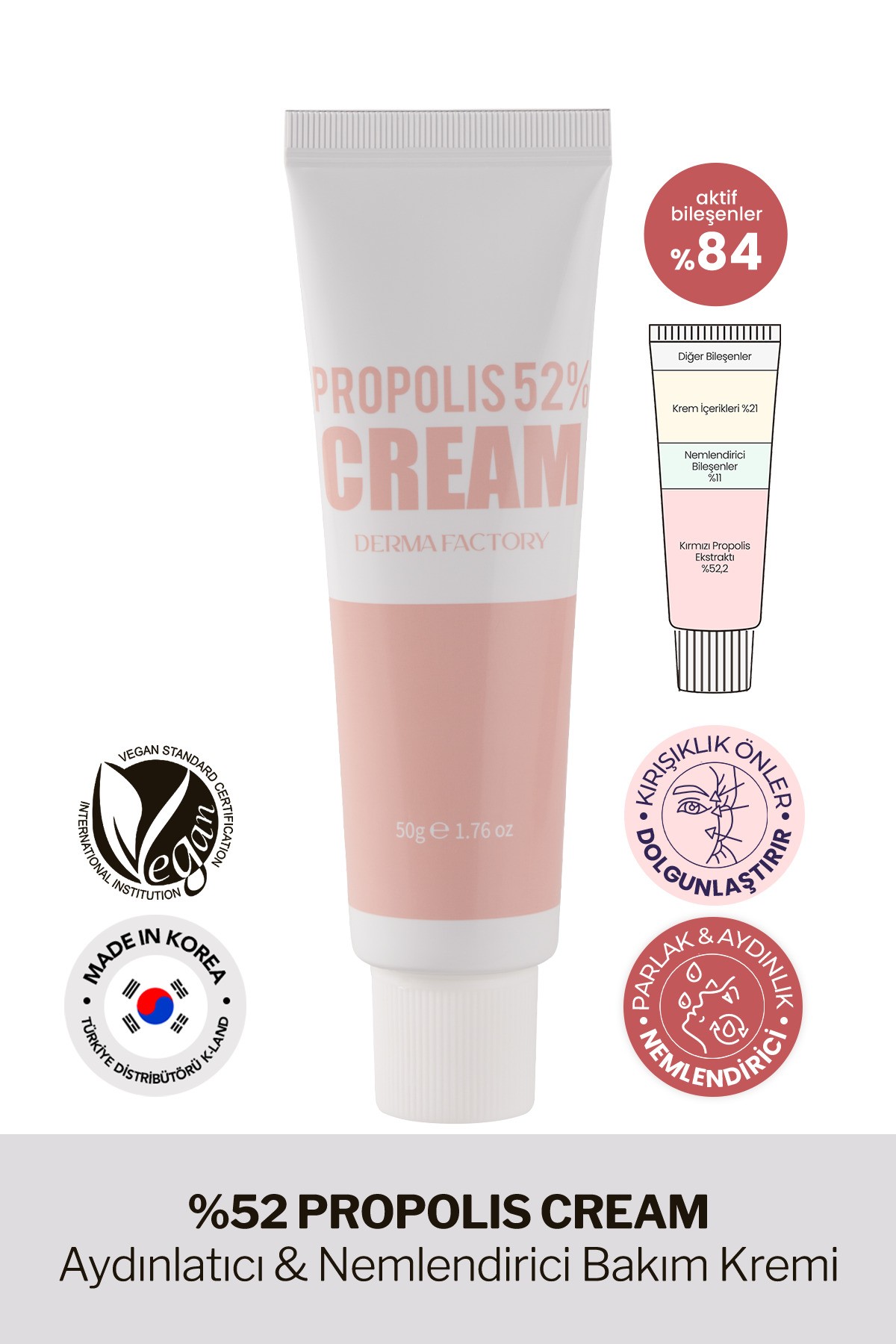 %52 Kırmızı Propolis İçeren Antioksidan Bakım Kremi Derma Factory Propolis Cream 50ml