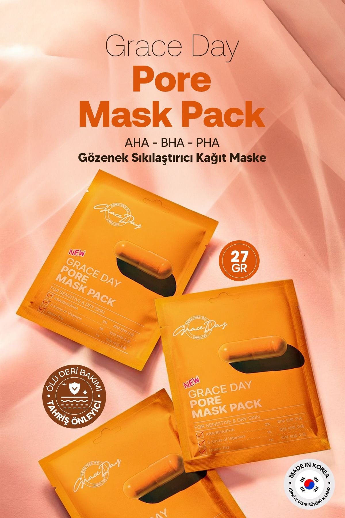 Gözenek Bakımı İçin Vitamin ve AHA BHA PHA İçeren Kağıt Maske Grace Day Pore Mask Pack