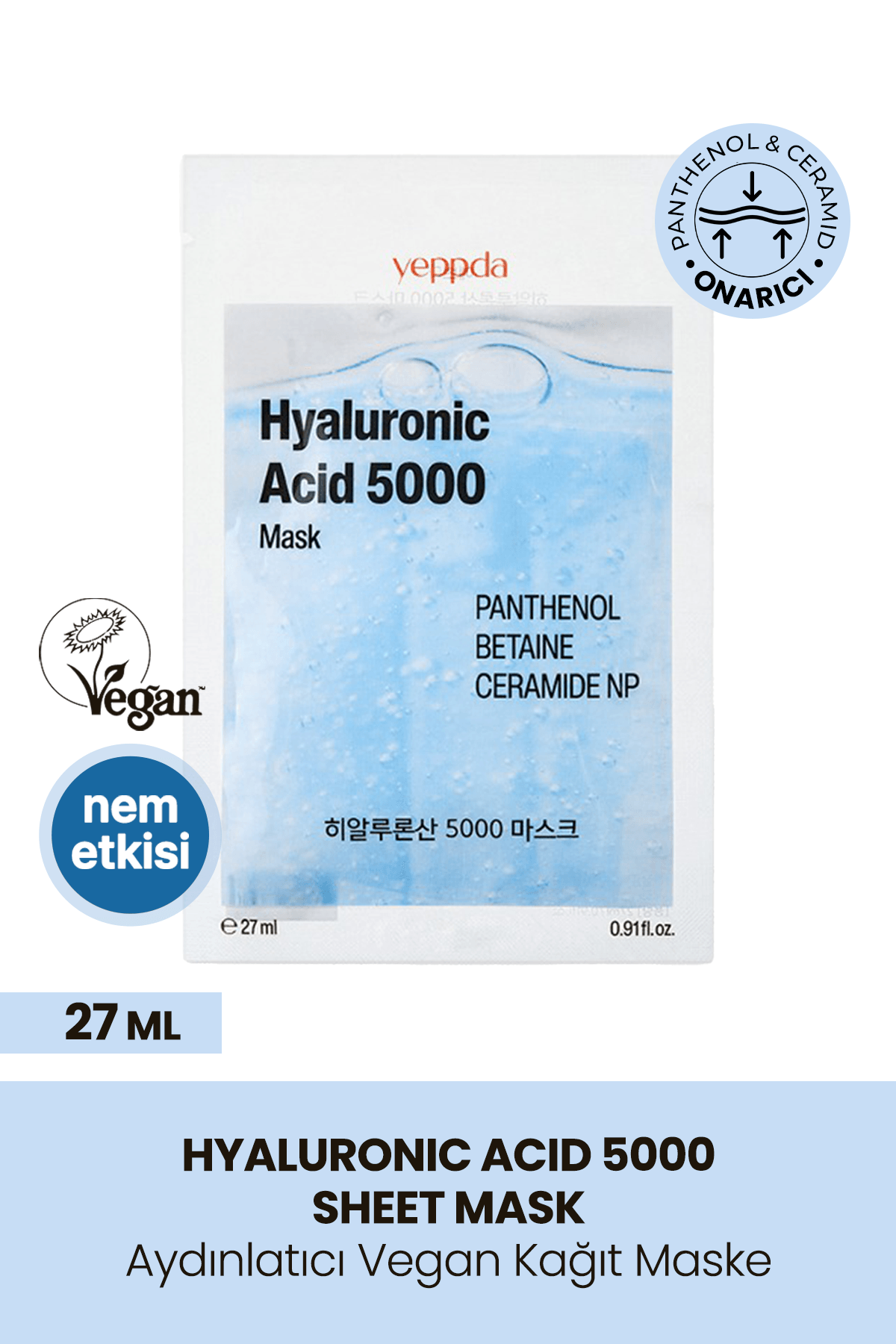 hyalüronik asit içeren yoğun nemlendirici kağıt maske Yeppda hyaluronic acid mask 27ml