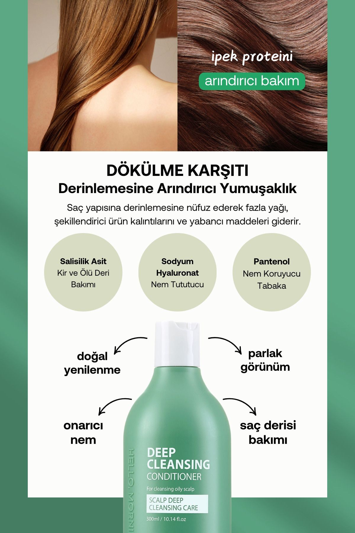 Saç Derisine Derinlemesine Temizlik Sağlayan HELLOMORNING Dökülme Karşıtı Saç Kremi 300 ML
