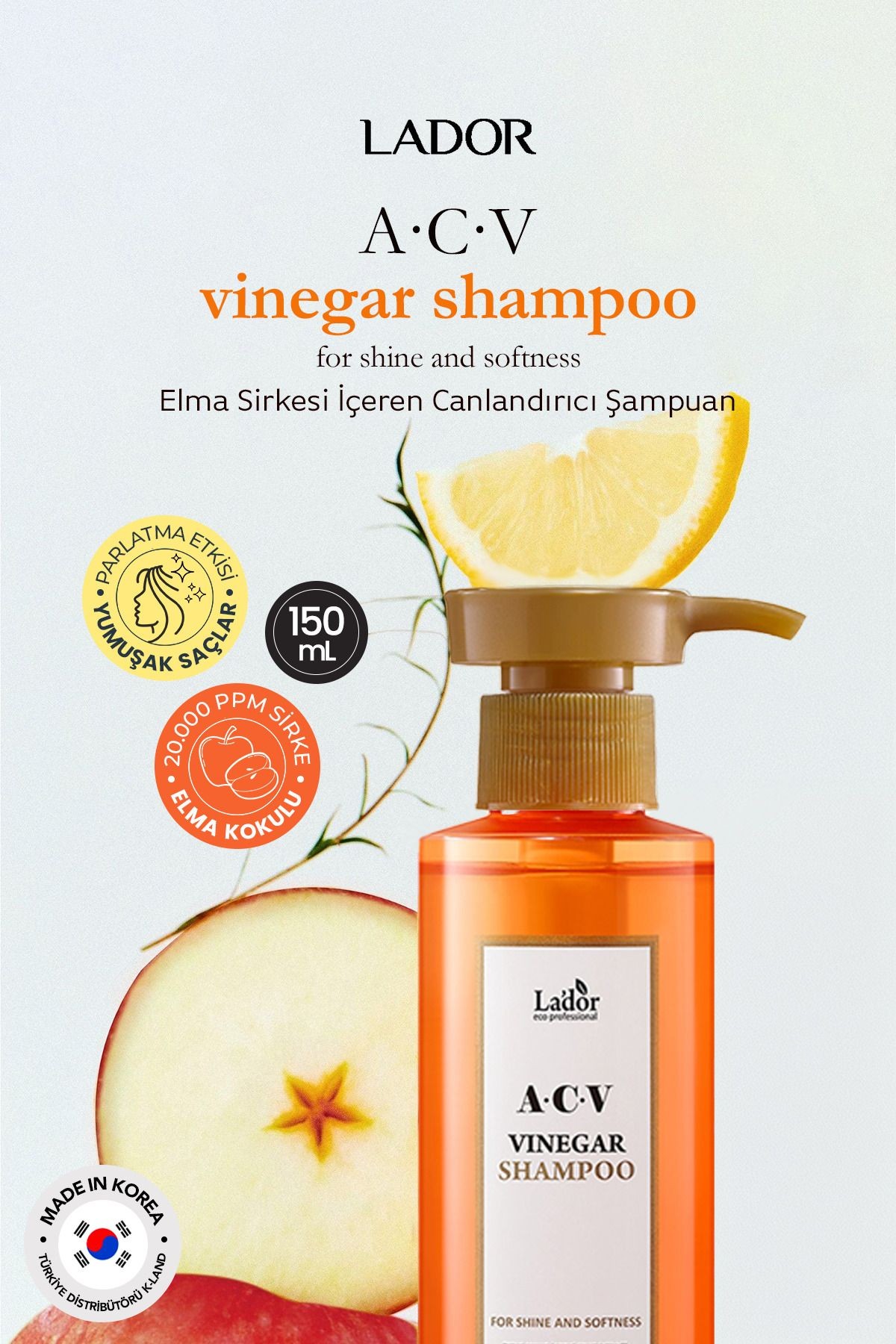 Saç Derisini Canlandıran ve Parlaklaştıran Sirke Özlü Şampuan LADOR ACV Vinegar Shampoo 430ML