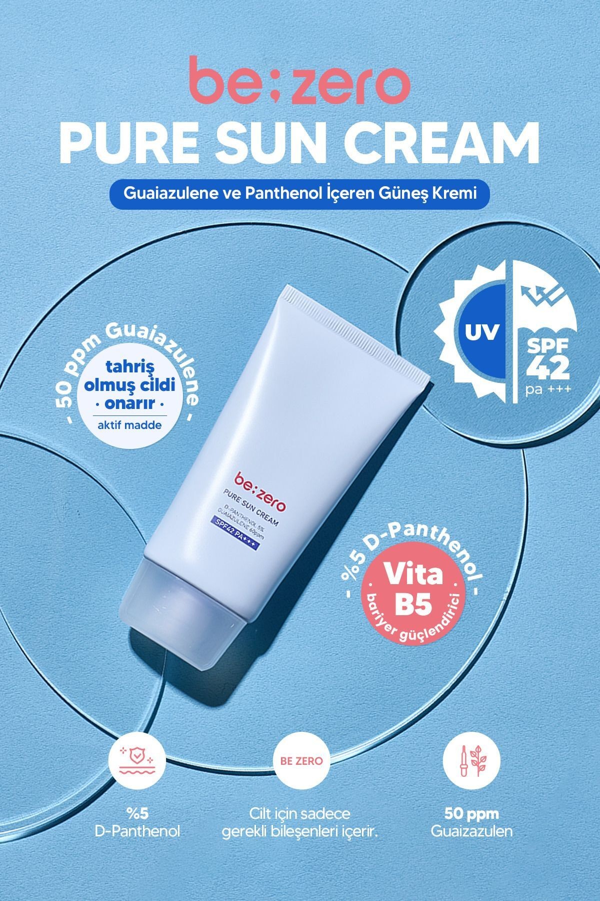 Hassas Ciltler İçin Azulen ve Panthenol İçeren Güneş Kremi Derma Factory Be Zero Pure Sun Cream 80GR