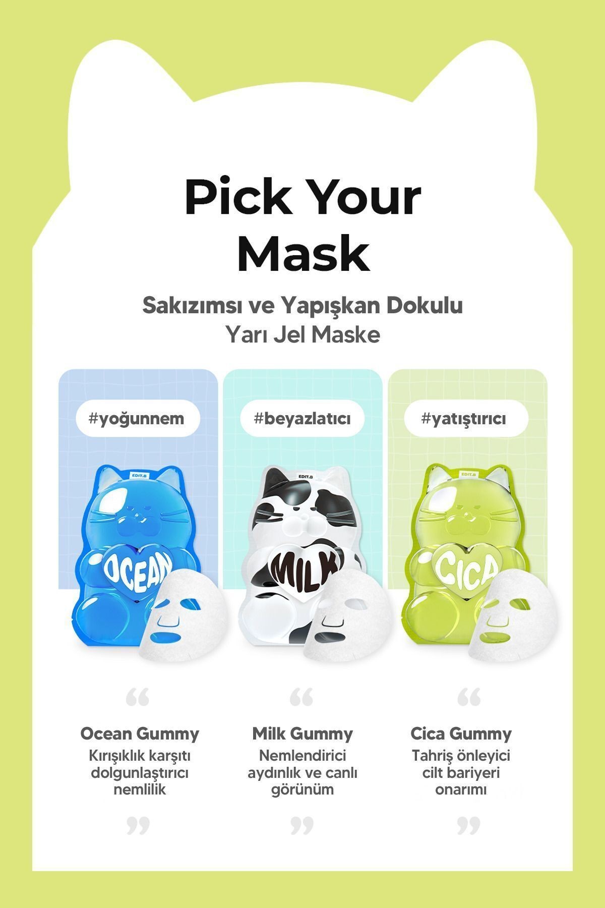 Hyalüronik Asit İçeren Yoğun Nemlendirici Yarı Jel Yüz Maskesi EDIT.B Waterfull Gummy Mask