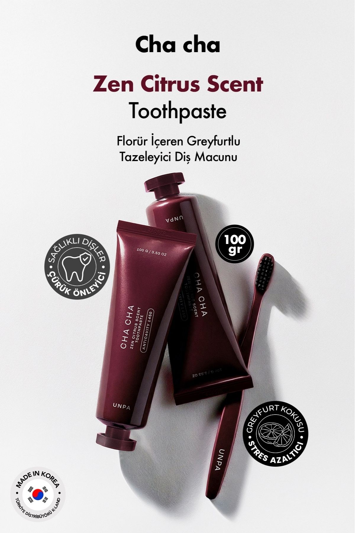 Florür İçeren Greyfurt Tazeleyici Vegan Kore Diş Macunu UNPA Cha Cha Zen Citrus Scent Toothpaste