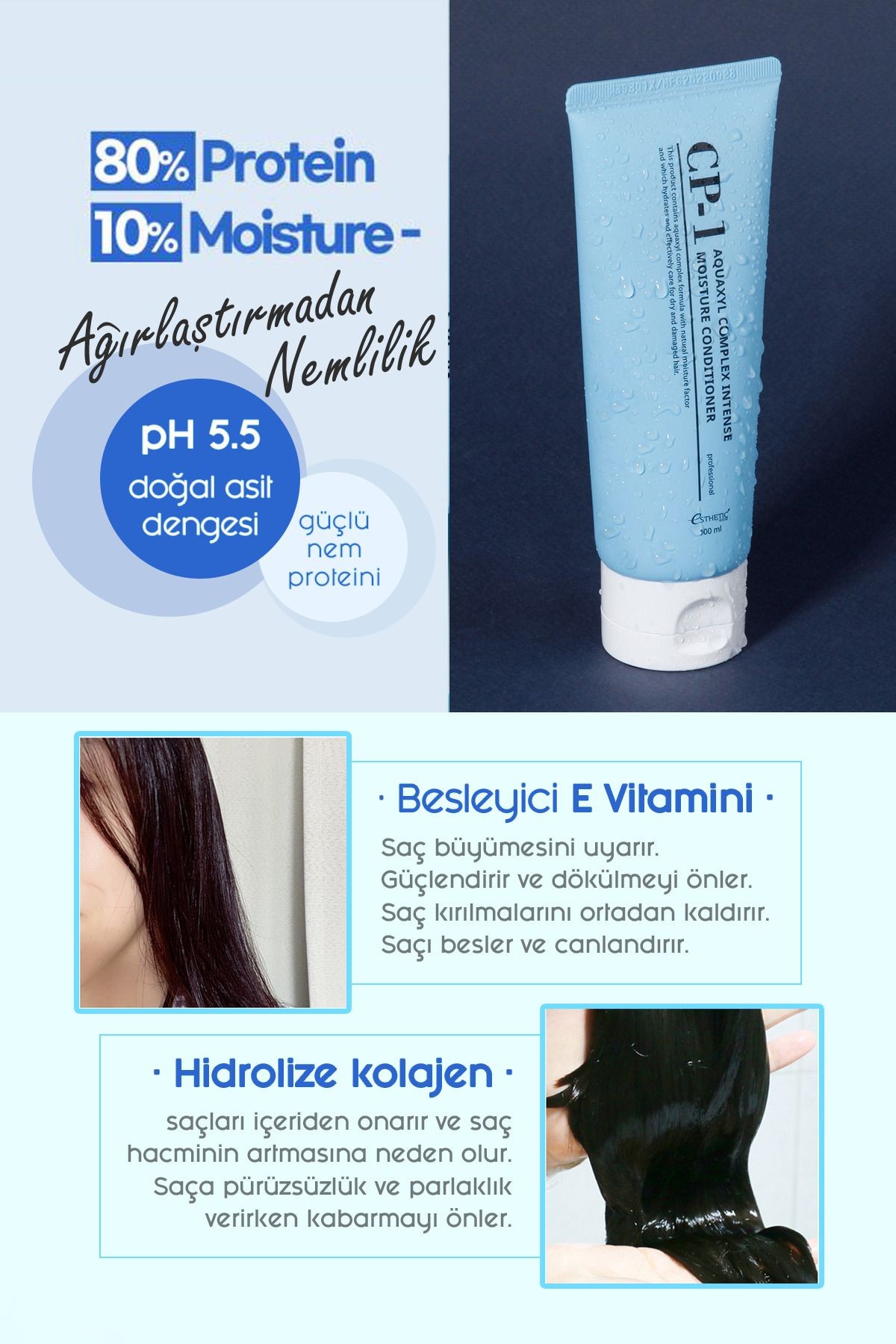 CP-1 Kuru ve Hasarlı Saçlar İçin Yoğun Nemlendirici Saç Kremi Aquaxyl Complex Conditioner 100ml