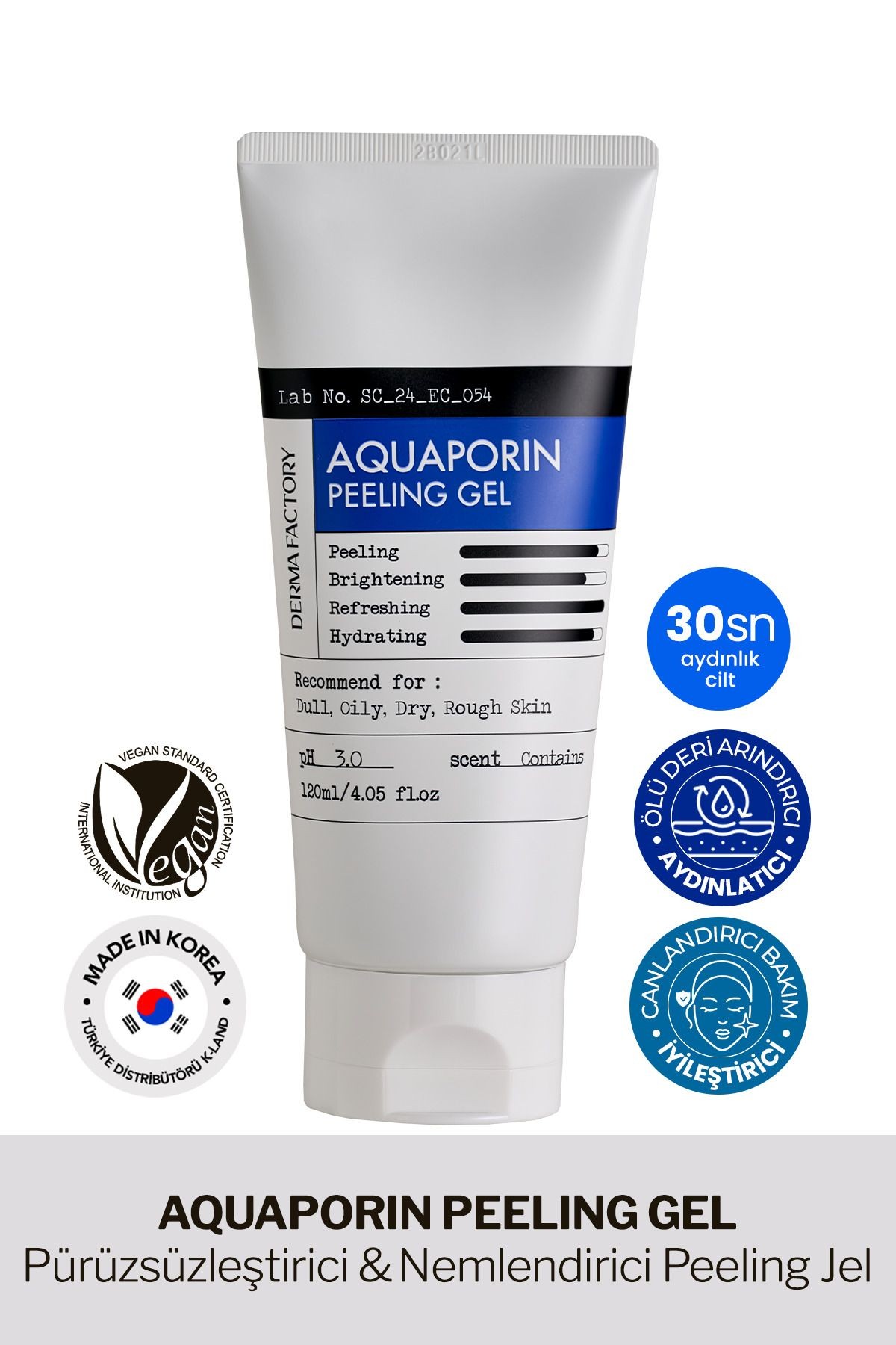 Aydınlatıcı ve Pürüzsüzleştirici Selüloz Peeling Gel Derma Factory Aquaporin Peeling Gel 120ml