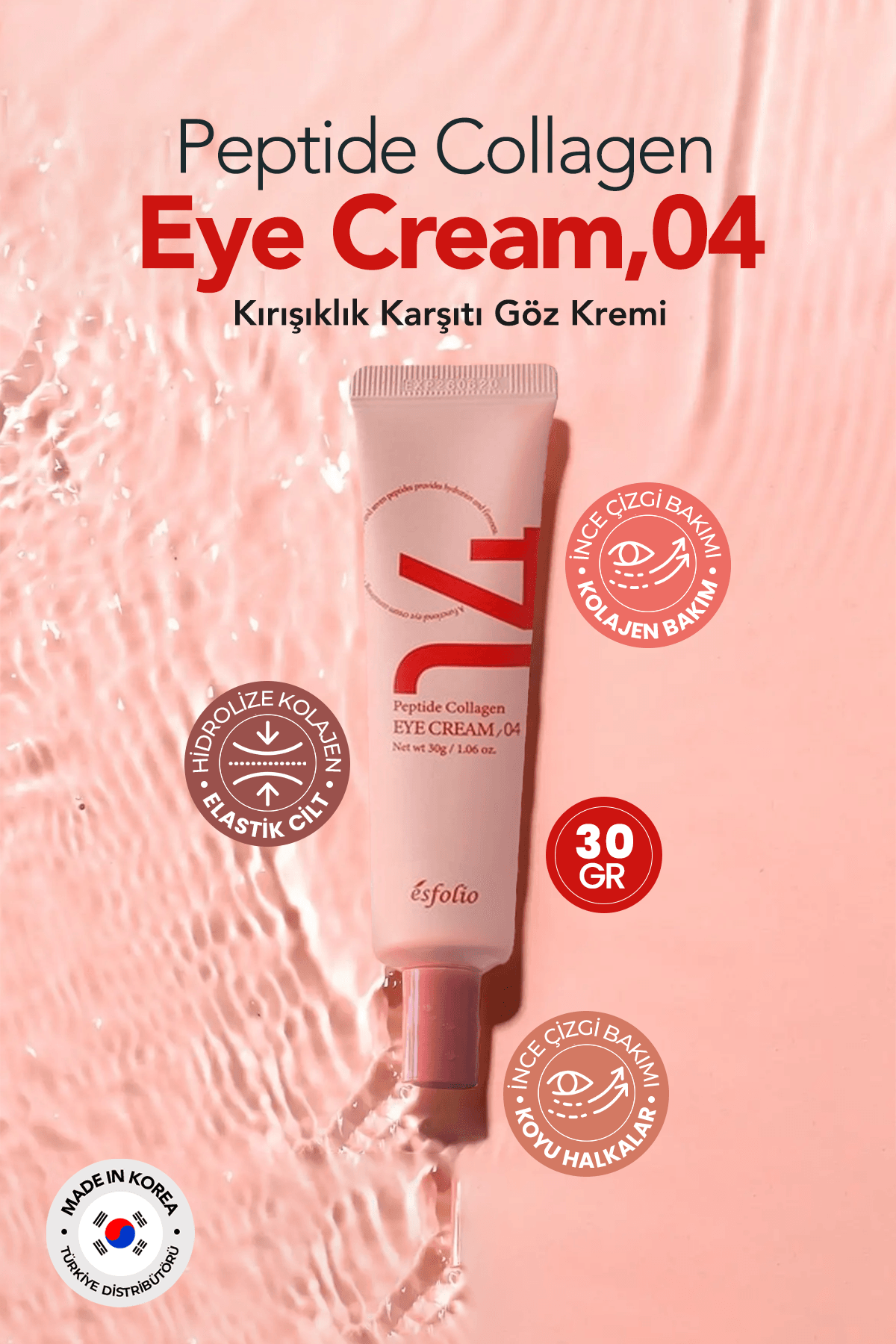 Çoklu Peptit ve Kolajen İçeren Kırışıklık Karşıtı Göz Kremi Esfolio Peptide Collagen Eye Cream 30Gr