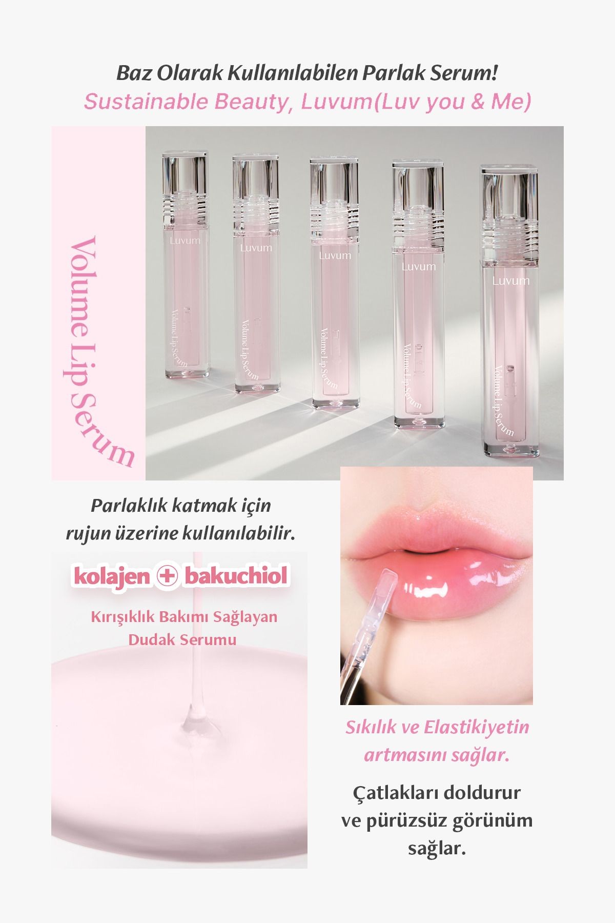 Bakuchiol İçeren Dolgunlaştırıcı, Kırışıklık Bakımı Sağlayan LUVUM Dudak Serumu Parlatıcı Lip Serum