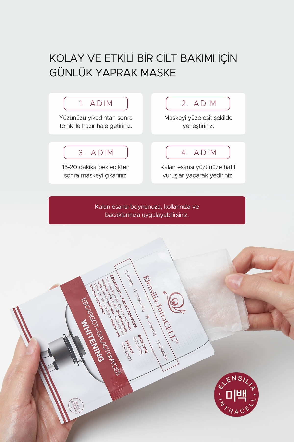 Escargot + Fermente Pirinç Aydınlatıcı Yaprak Maske Intracell Galactomyces Whitening Mask