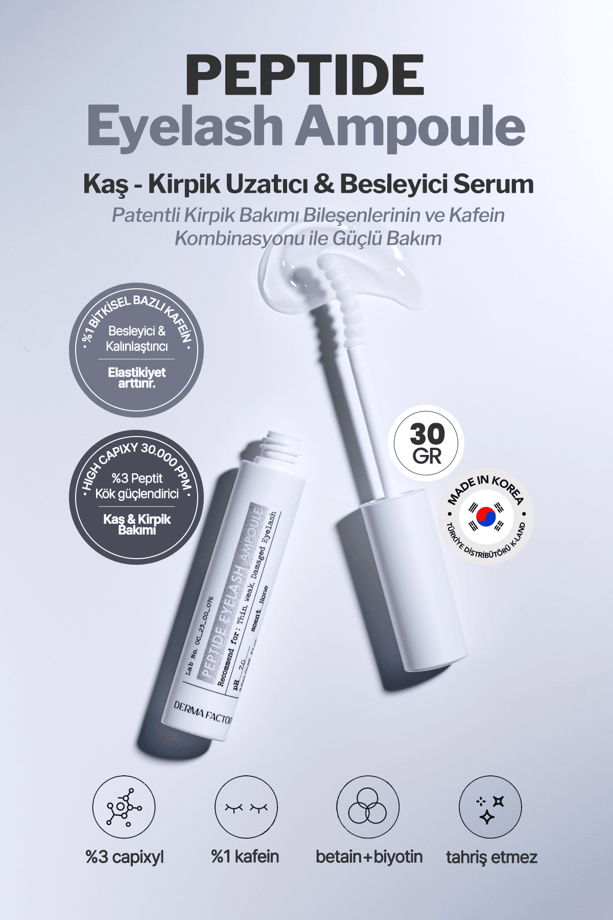 Kaş ve Kirpik Uzatıcı ve Besleyici Vegan Serum Derma Factory Peptide Eyelash Ampoule