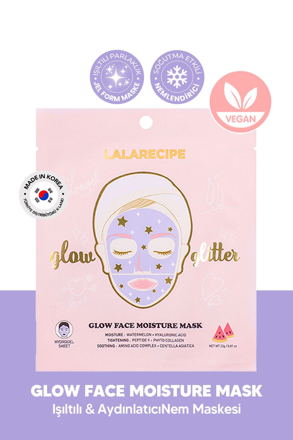 Nemlendirici ve Aydınlatıcı Cam Cilt Glitter Maske LALARECIPE Glow Moisture Mask