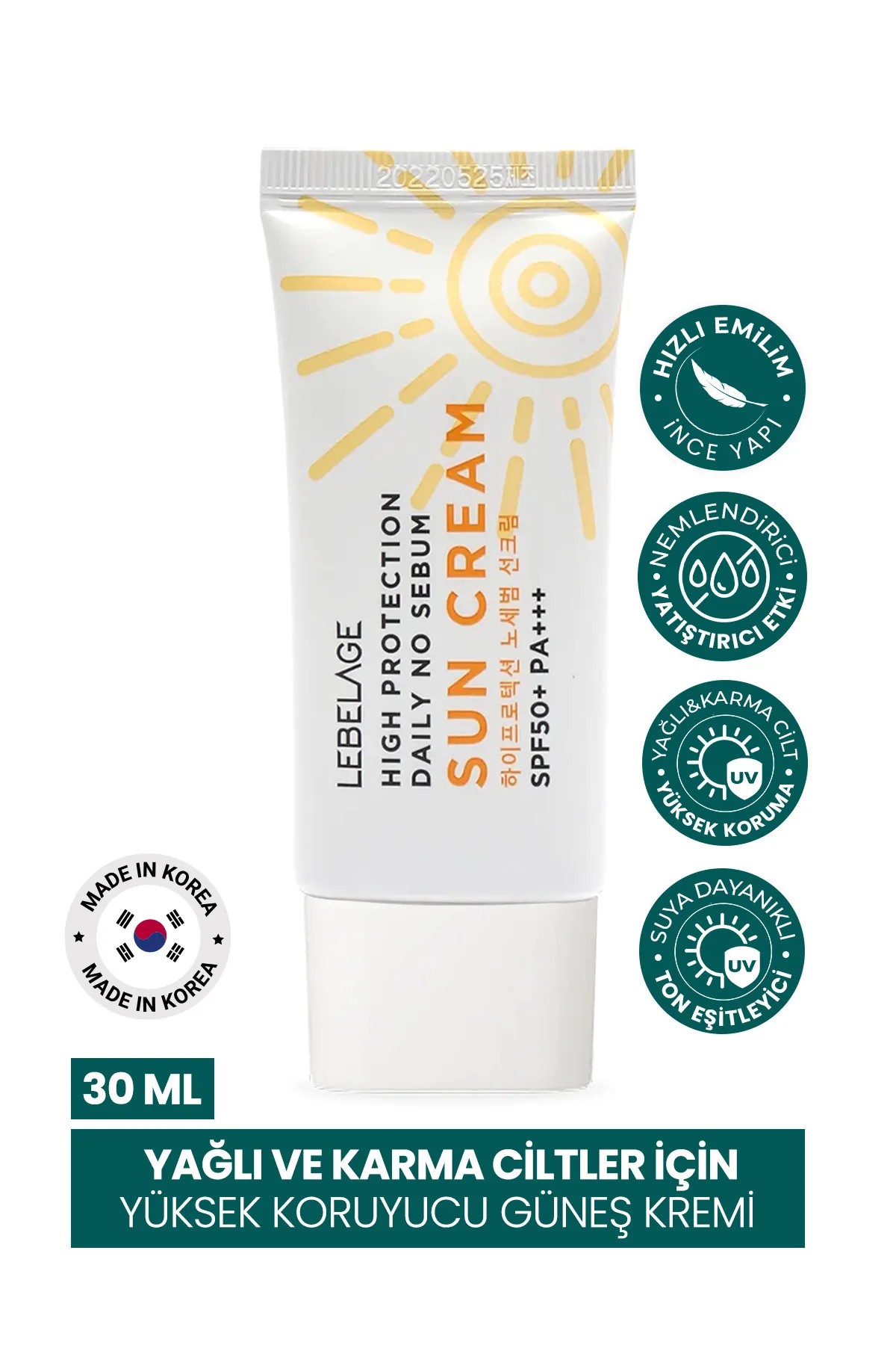LEBELAGE Yağlı Ciltler Için Yüksek Koruyucu Güneş Kremi No Sebum Sun Cream 30 ml