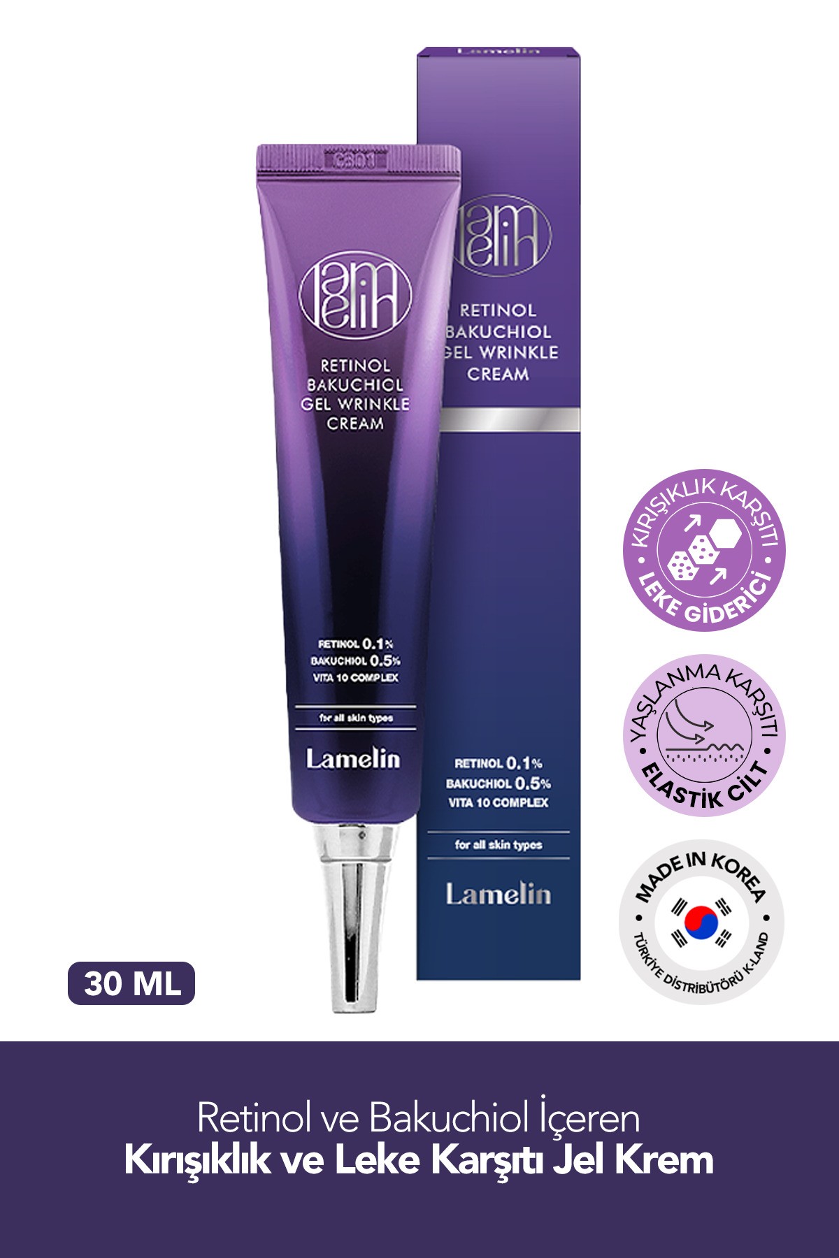 Retinol ve Bakuchiol İçeren Kırışıklık ve Leke Karşıtı Jel Krem Lamelin Retinol Bakuchiol 30 ML