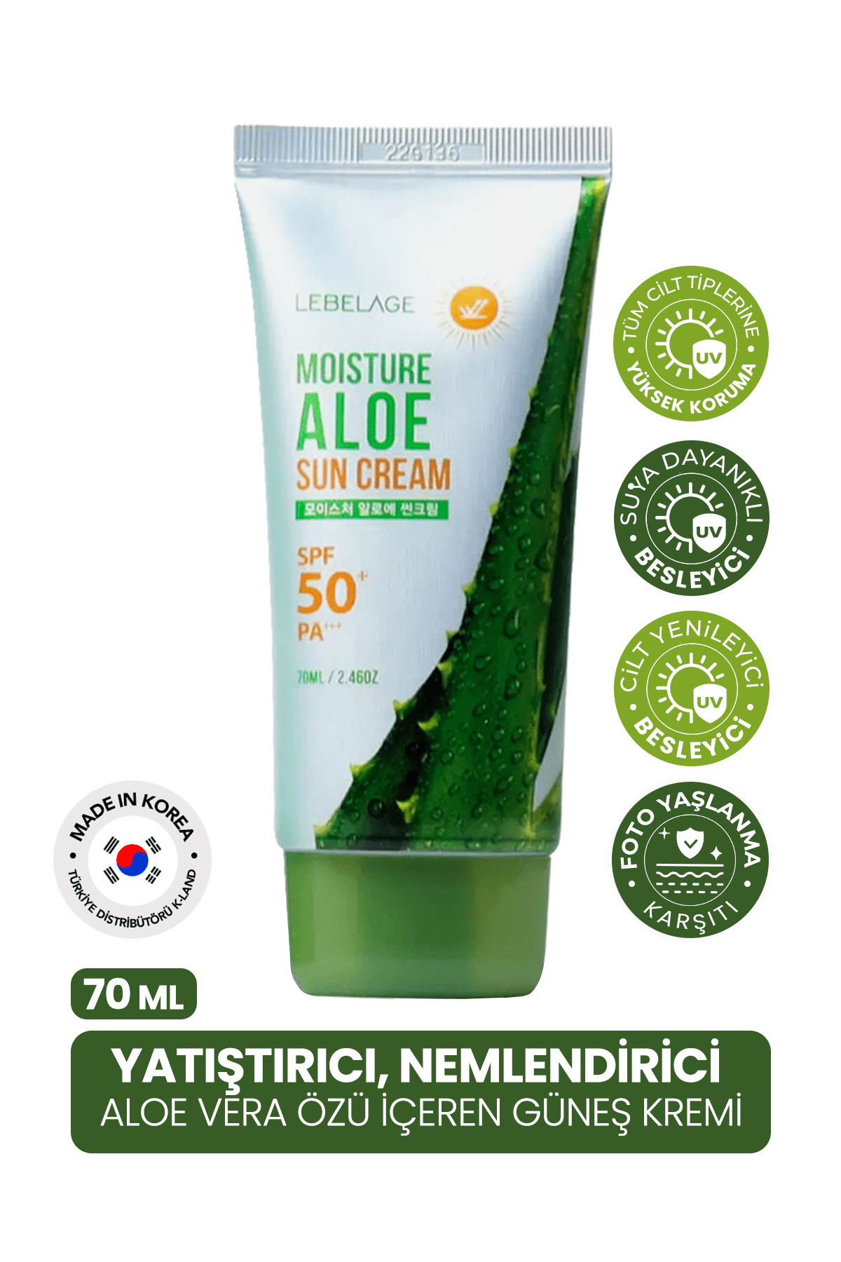 Yatıştırıcı, Nemlendirici Aloe Vera Spf 50 + Pa +++ Güneş Kremi Moisture Aloe Sun Cream