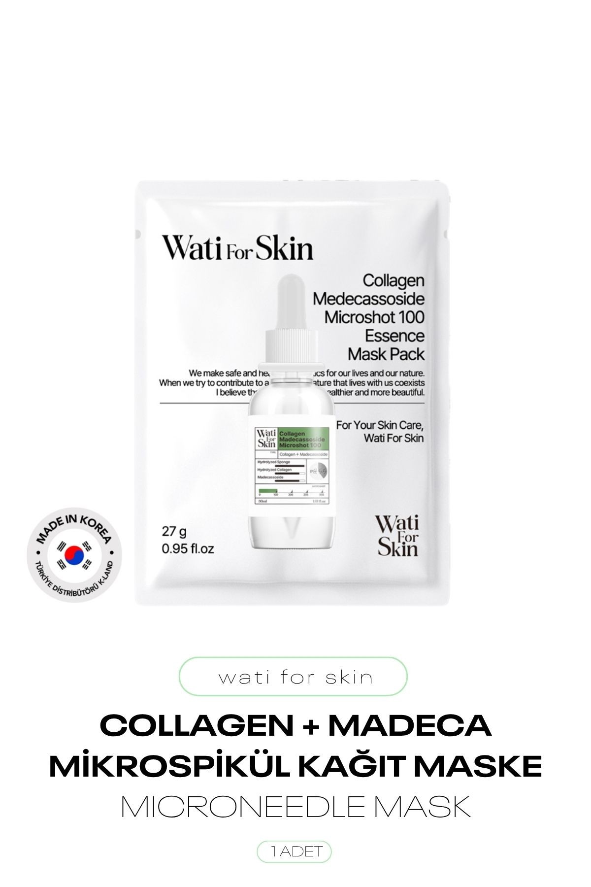 Kolajen ve Madecassoside İçeren Mikro Spikül İğneli Kağıt Maske Wati For Skin Microneedle Mask