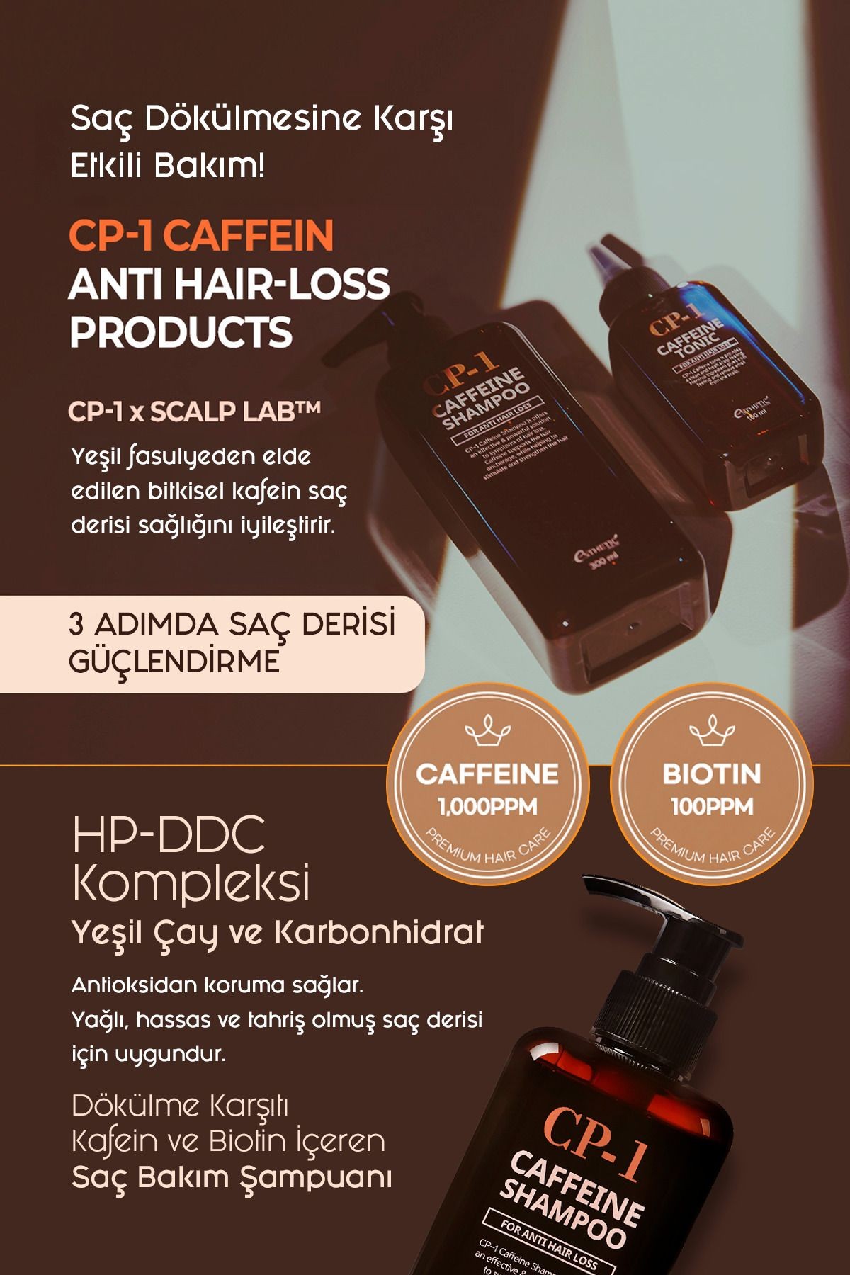 CP-1 Saç Dökülmesi Karşıtı Kafein ve Biotin İçeren Şampuan Caffeine Shampoo 300 ML