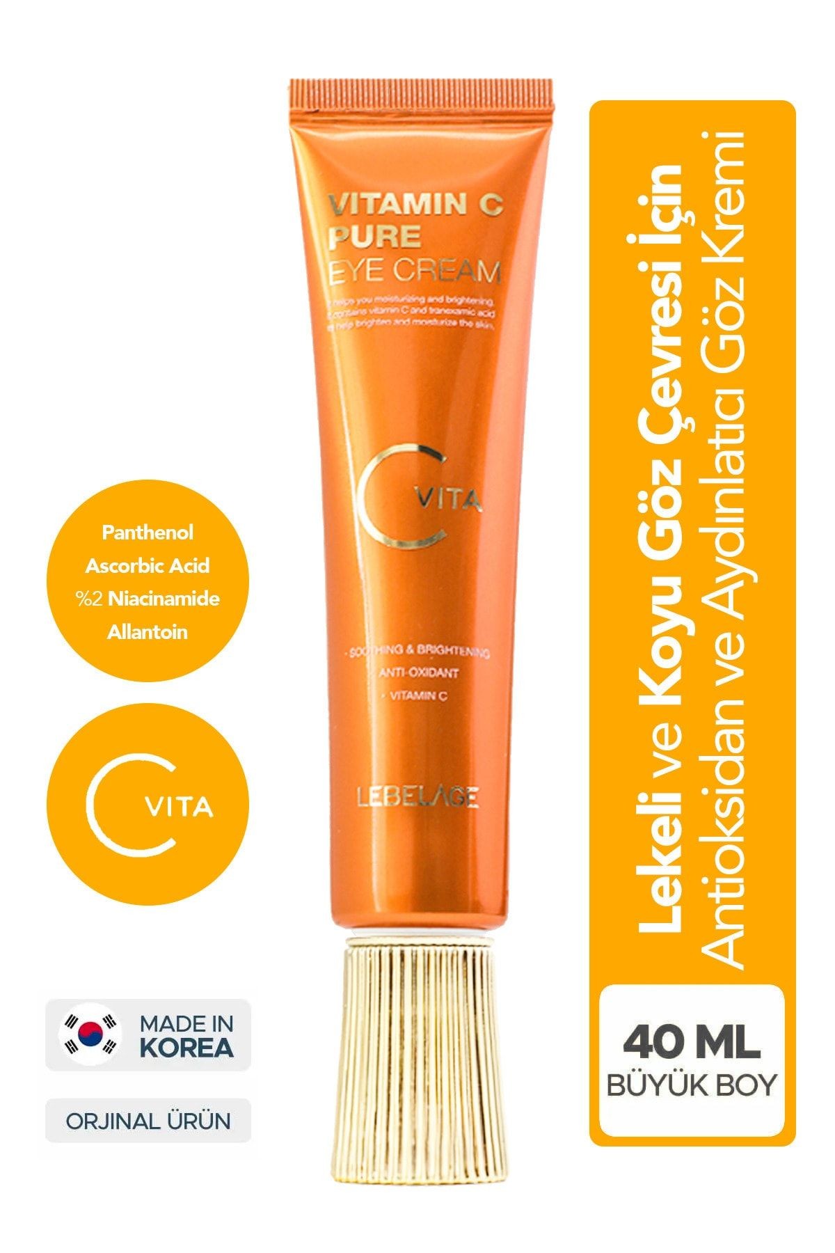 C Vitamini ve Ascorbic Acid İçeren Leke ve Koyu Halka Karşıtı Göz Kremi Lebelage Eye Cream 40 ml