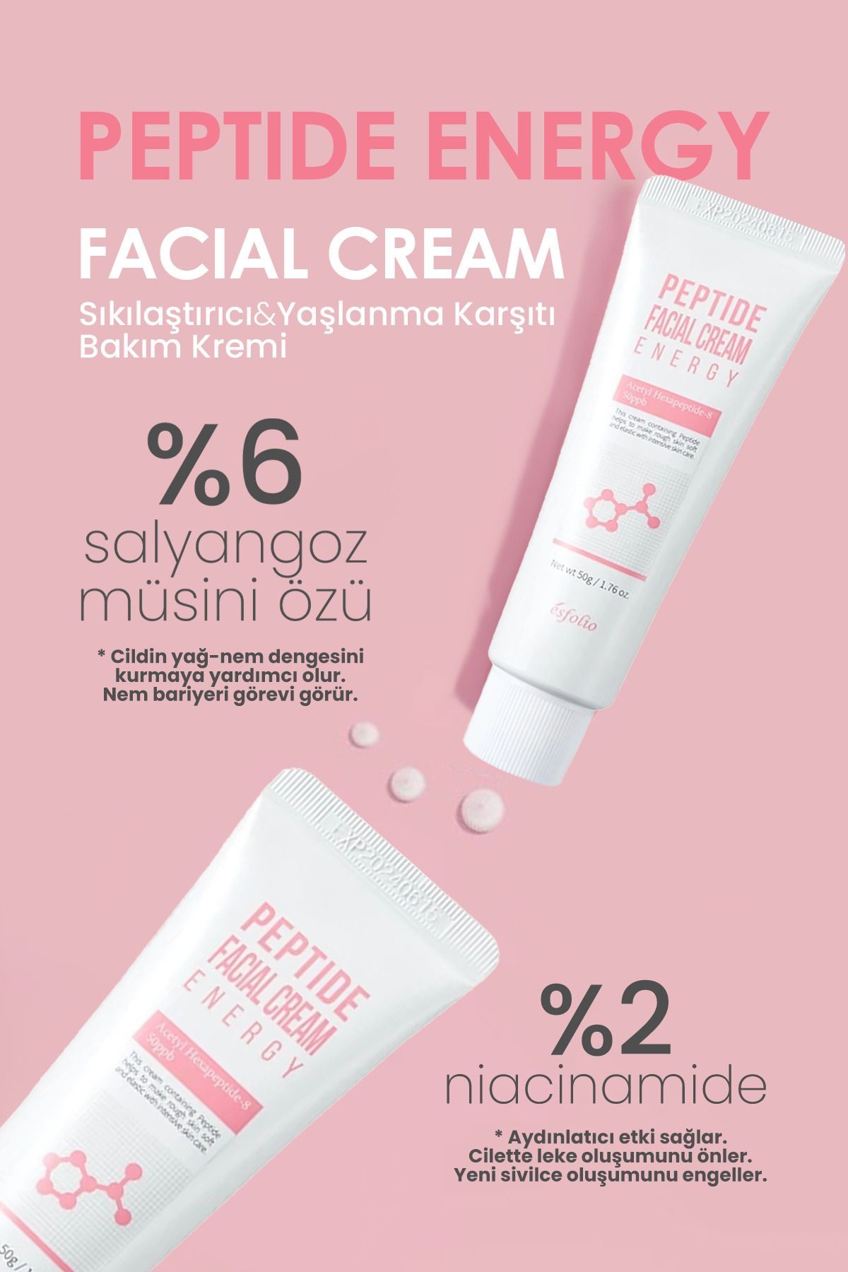 2 Çeşit Peptit Içeren Yaşlanma Karşıtı Bakım Kremi Peptide Facial Cream 50 Ml