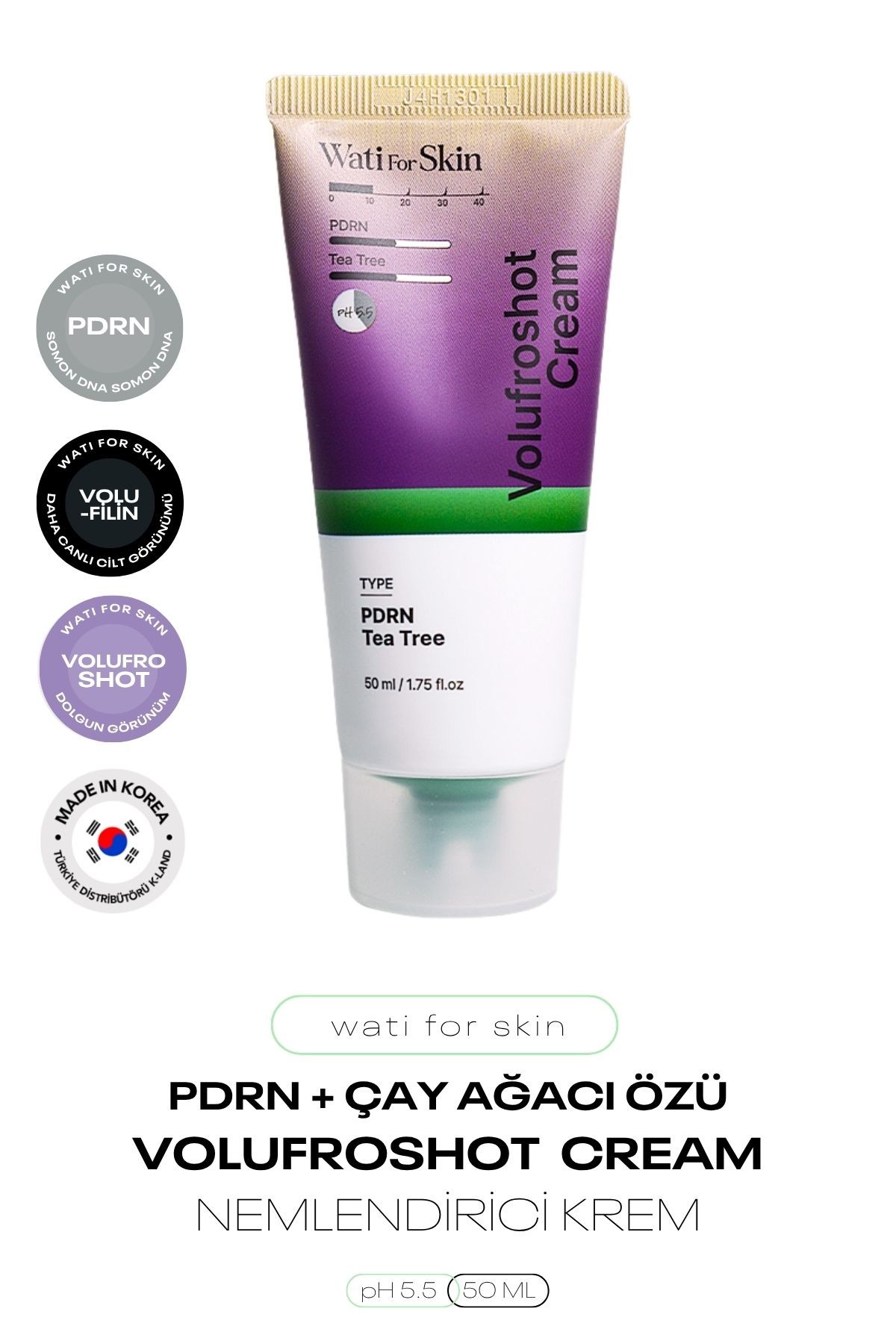PDRN ve Çay Ağacı Özü İçeren Nemlendirici Bakım Kremi Wati For Skin PDRN Tea Tree Volufroshot Cream