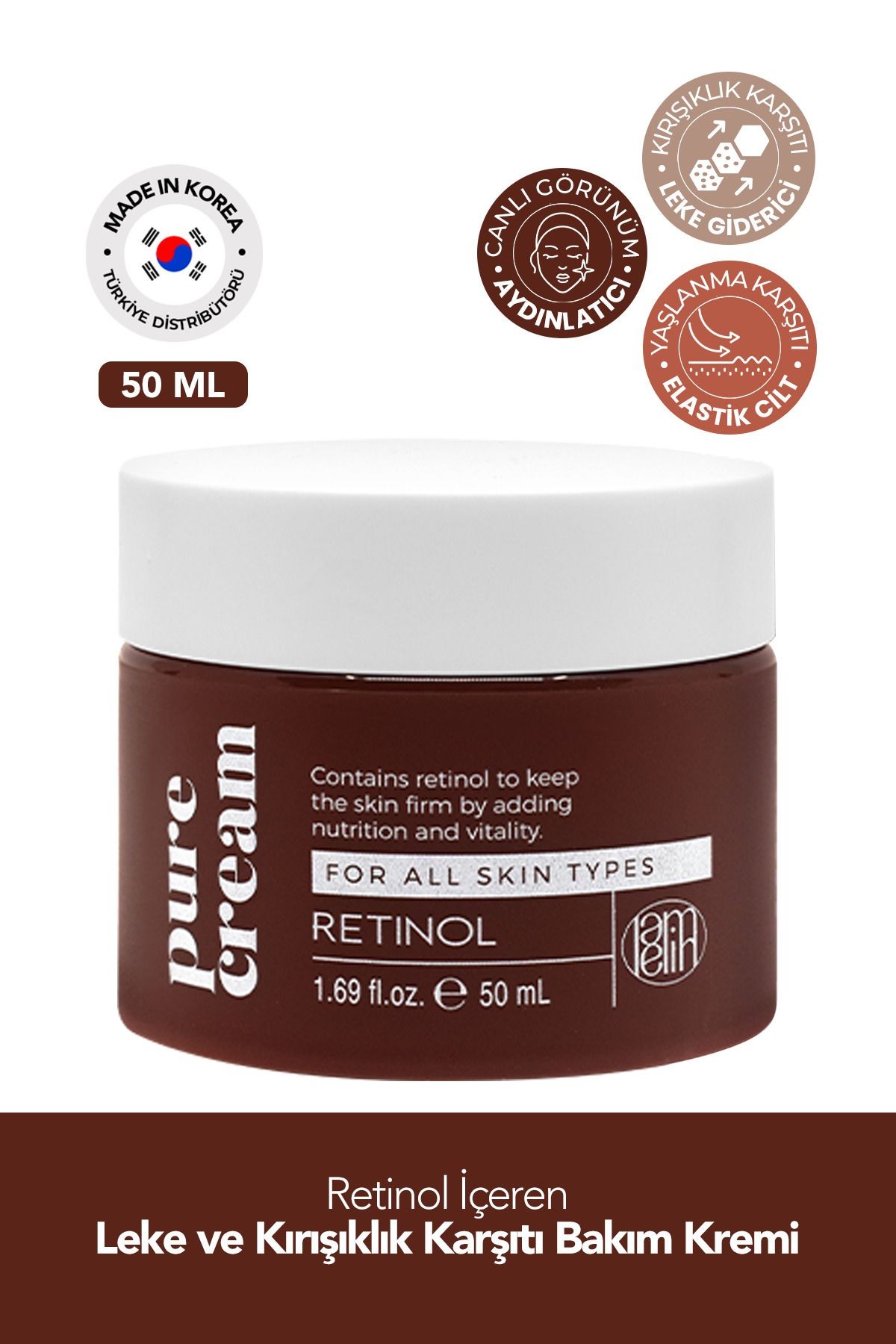 Retinol İçeren Leke ve Kırışıklık Karşıtı Yüz Bakım Kremi Lamelin Retinol Pure Cream 50 ml
