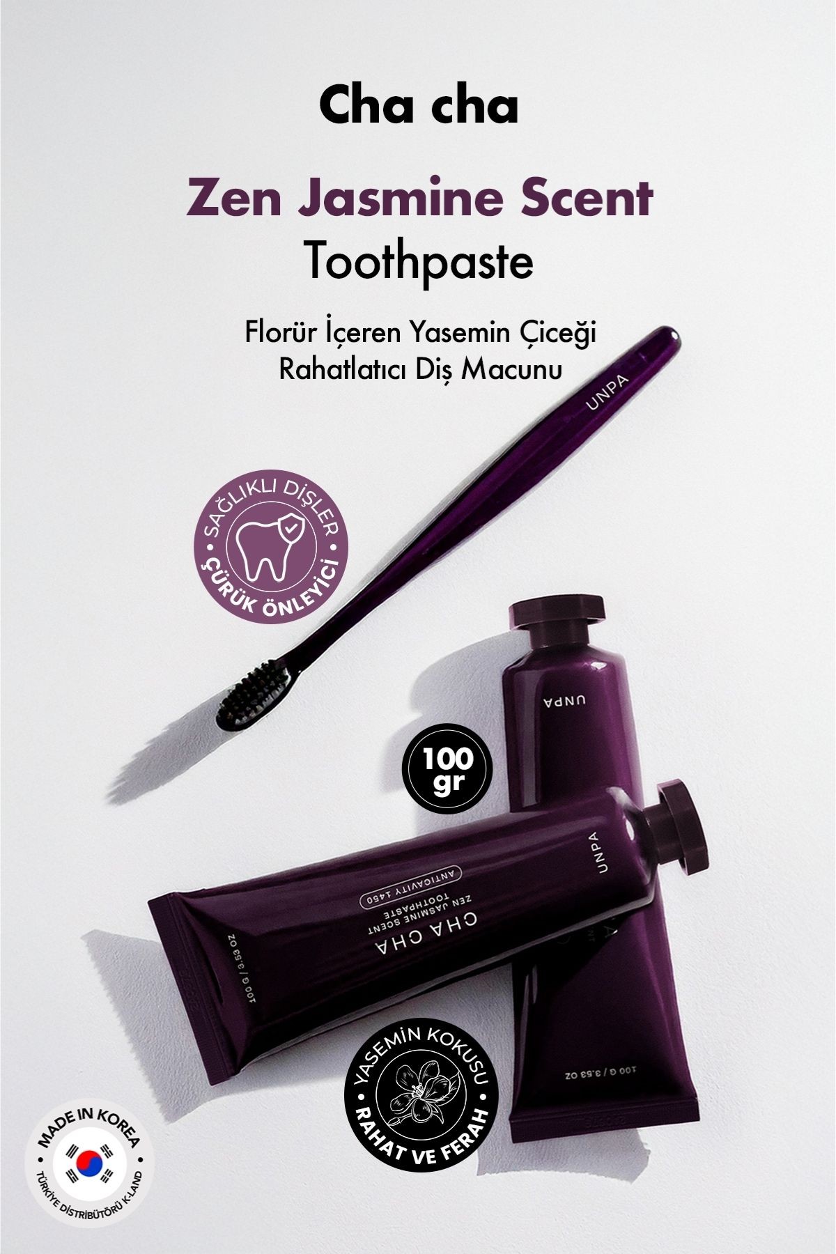 Florür İçeren Yasemin Çiçeği Rahatlatıcı Vegan Kore Diş Macunu UNPA Cha Cha Zen Jasmine Toothpaste