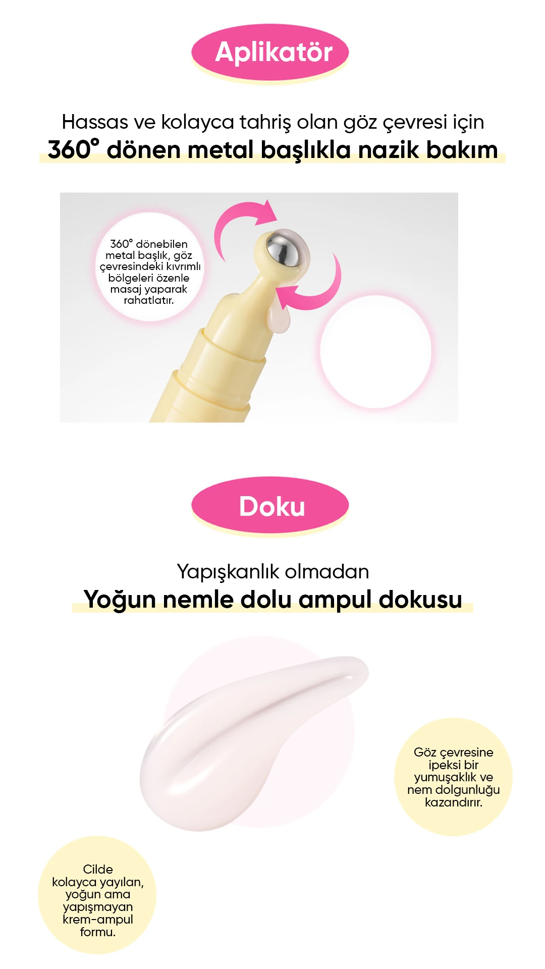 Masaj Başlıklı Küçük Kolajen Moleküllü Göz Çevresi Serumu Collagen Eye Massage Ampoule