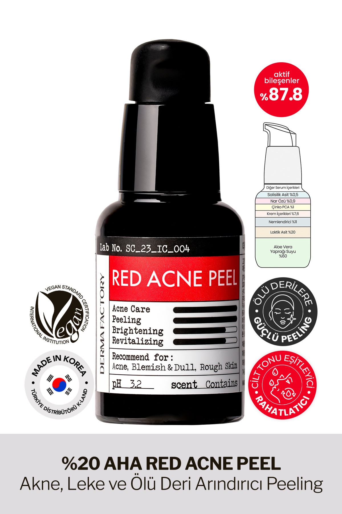 %20 AHA Peeling Serum Yıkanan Form Akne, Leke ve Arındırıcı Derma Factory Red Acne Peel 30 ml
