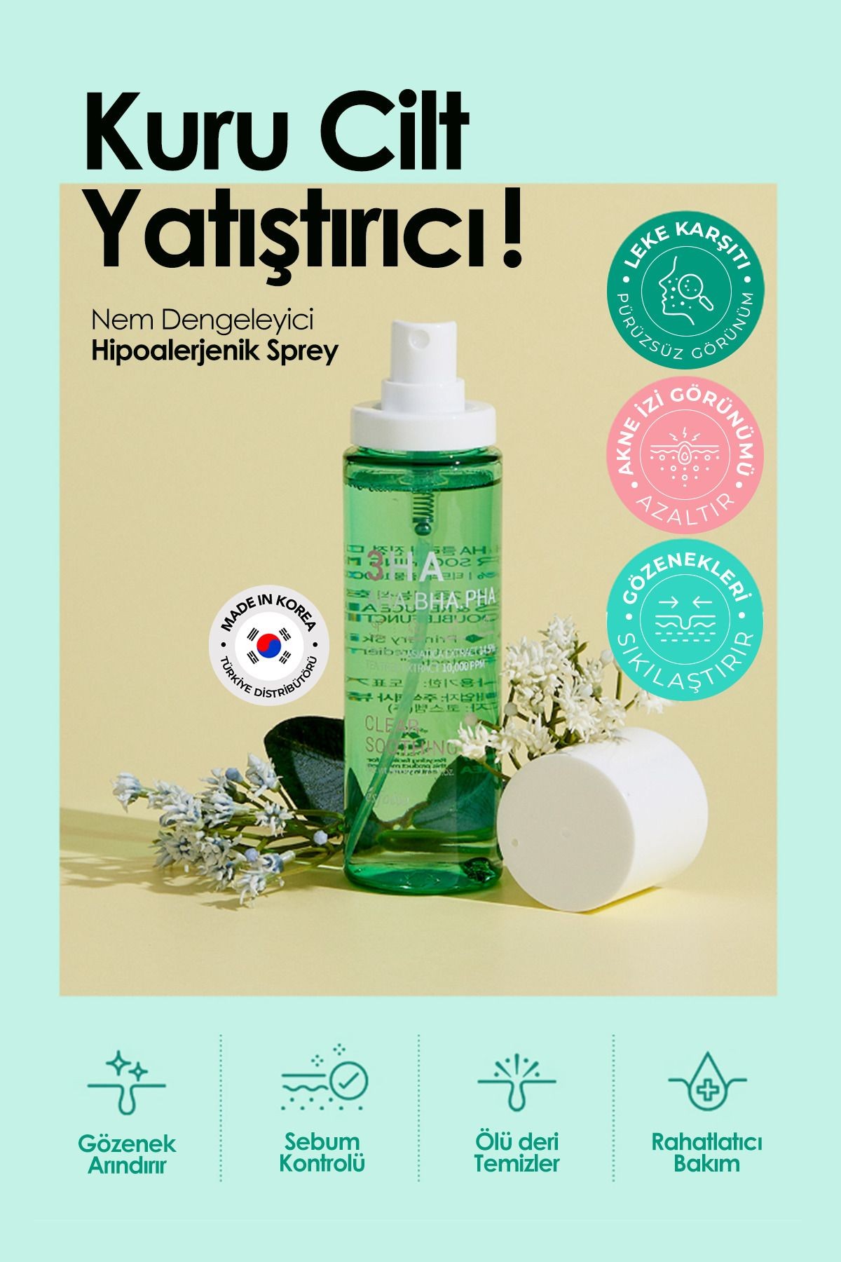 %14 Centella Içeren Yatıştırıcı Akne Sivilce Karşıtı Sprey Mist 3ha Clear Soothing Mist