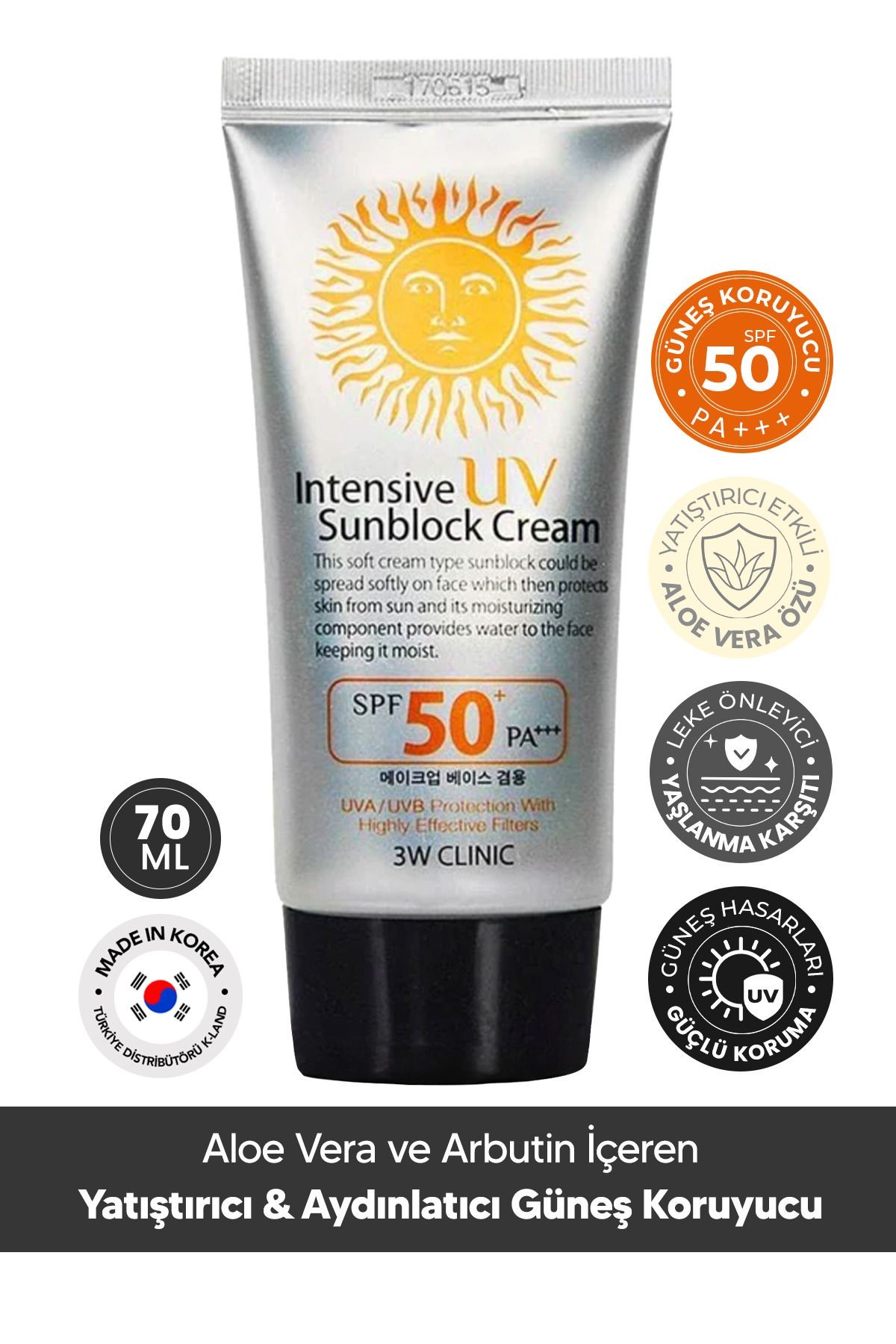 Yüksek Koruma Sağlayan Güneş Kremi 3w Clinic Intensive Uv Sun Block Cream Spf50+ Pa+++