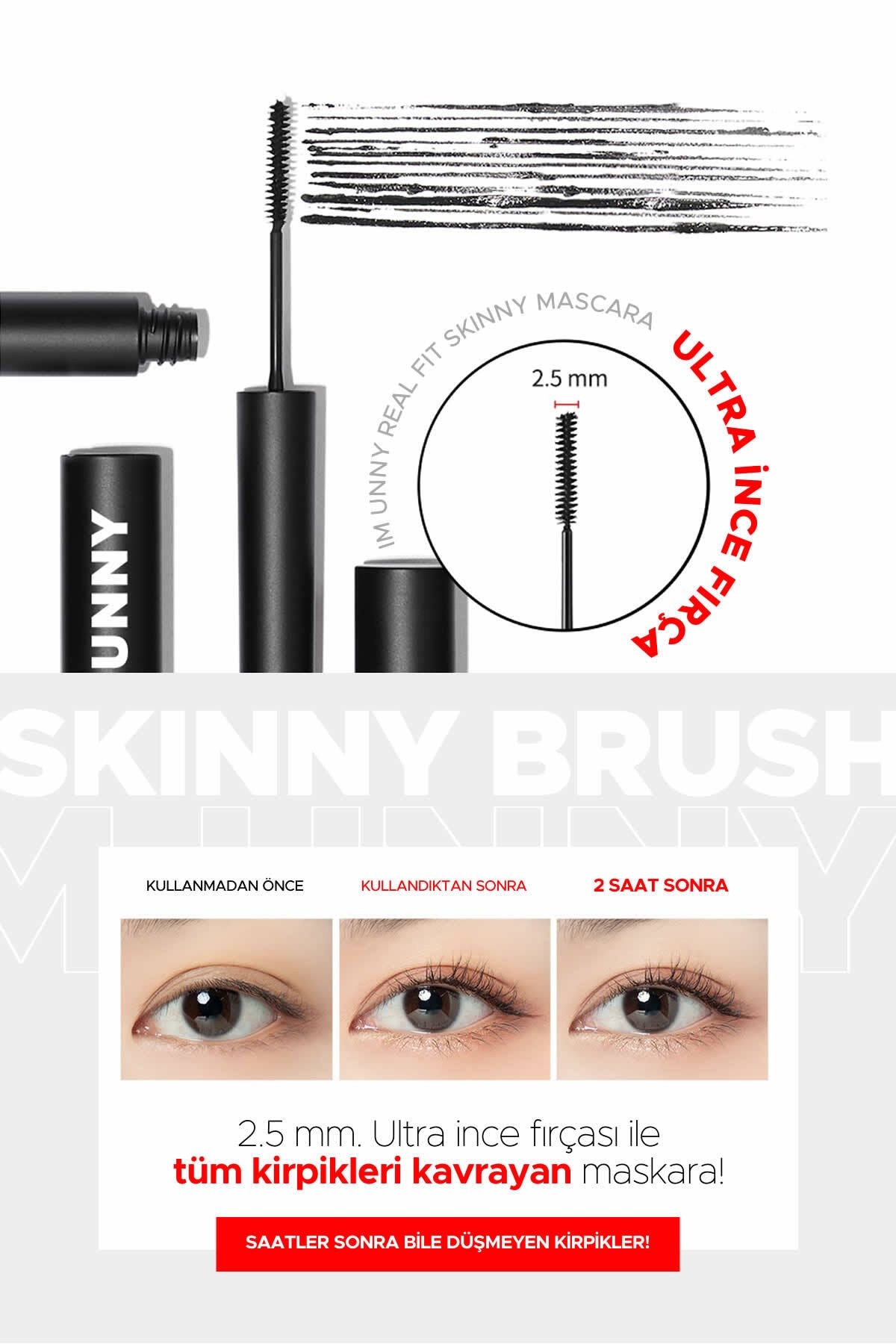Ince Fırçalı Suya Dayanıklı Kahverengi Maskara Real Fit Skinny Mascara Black