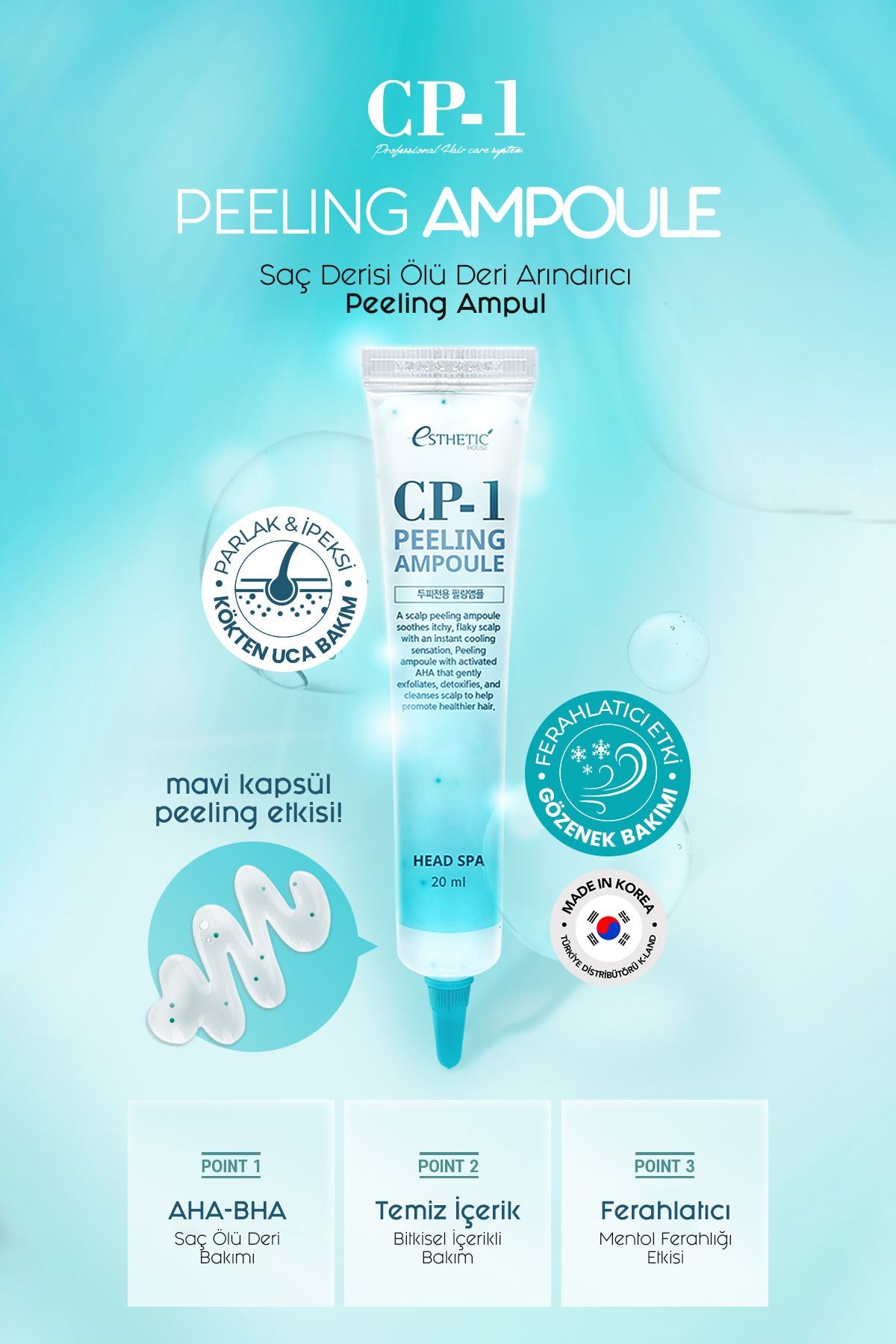 CP-1 Kepek Karşıtı Yağ Dengeleyici Arındırıcı AHA BHA Saç Peeling Ampulü Head Spa Peeling Ampoule