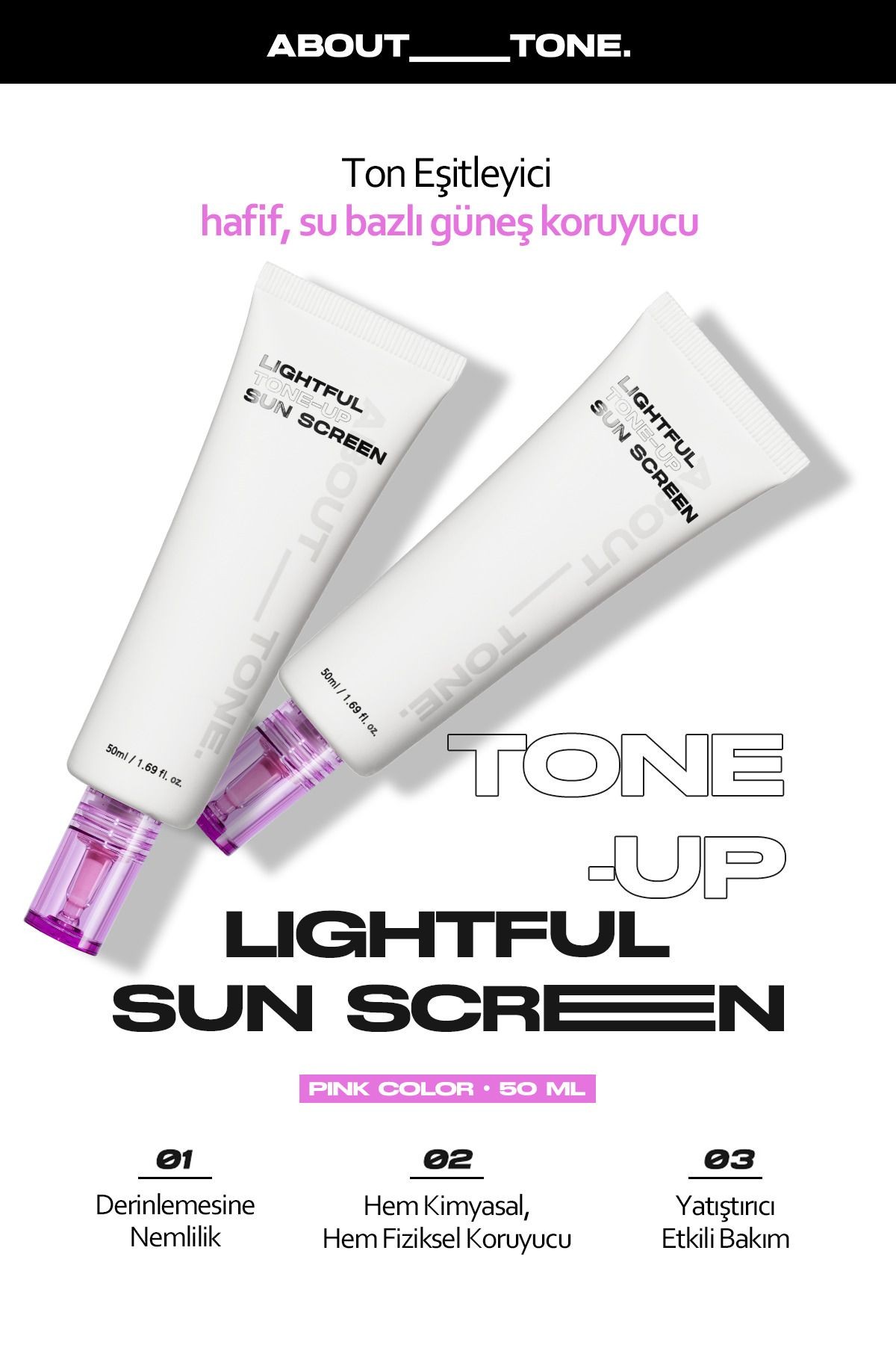 Şeftali Pembe Aydınlatıcı Ton Eşitleyici Vegan Güneş Kremi ABOUT TONE Lightful Toneup SunScreen 50ml