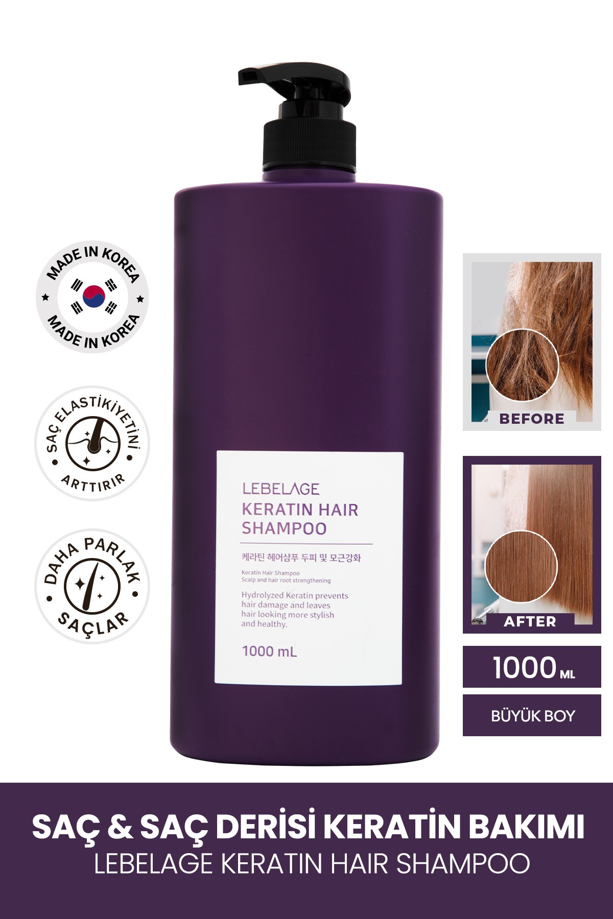 1000 ML Keratin Şampuan Saç ve Saç Derisi Bakımı Sağlayan Kore Şampuan Lebelage Shampoo